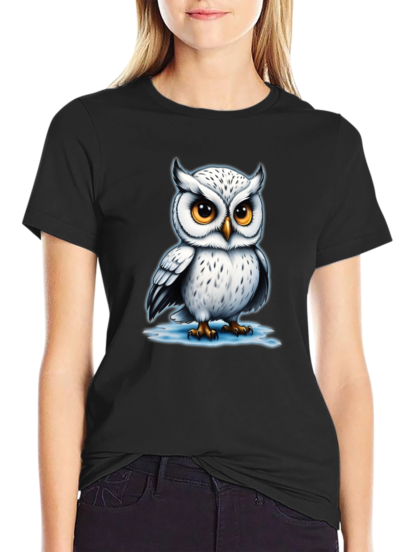 Black Owl Graphic Tee - Cool Bird Lover T-Shirt view 2