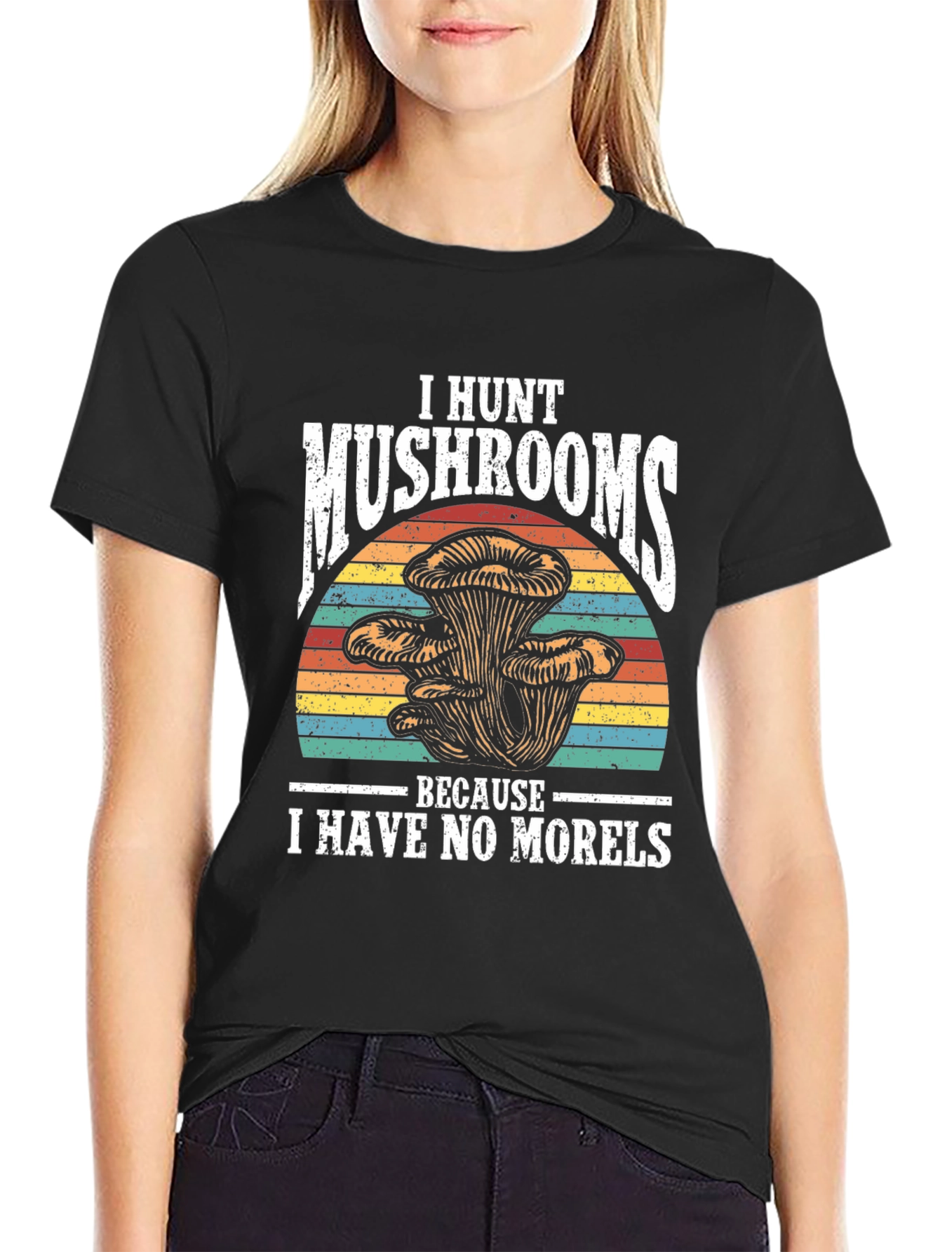 Black Mushroom Hunter Novelty Graphic Tee view 2