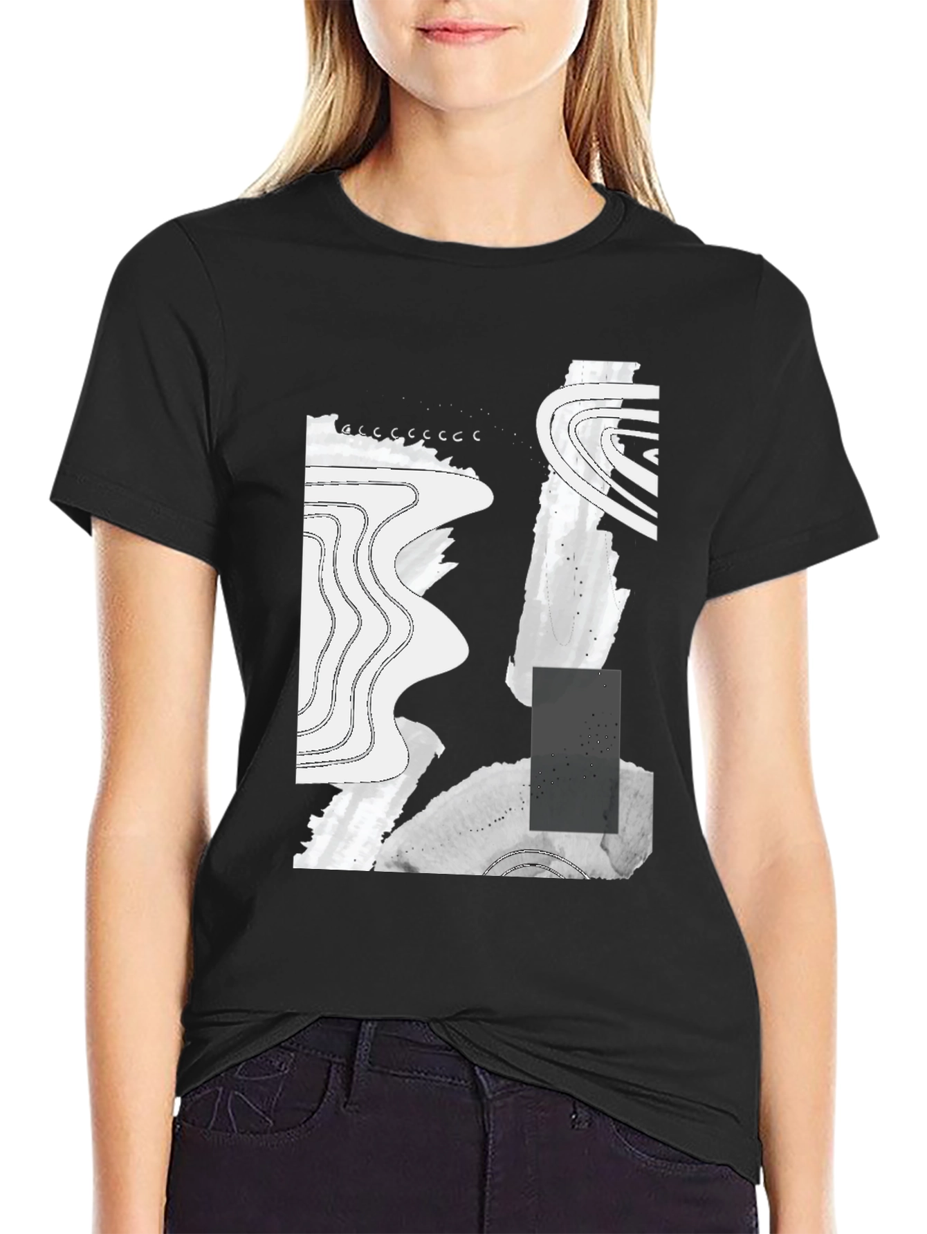 Abstract Graphic Print Black T-Shirt - 2