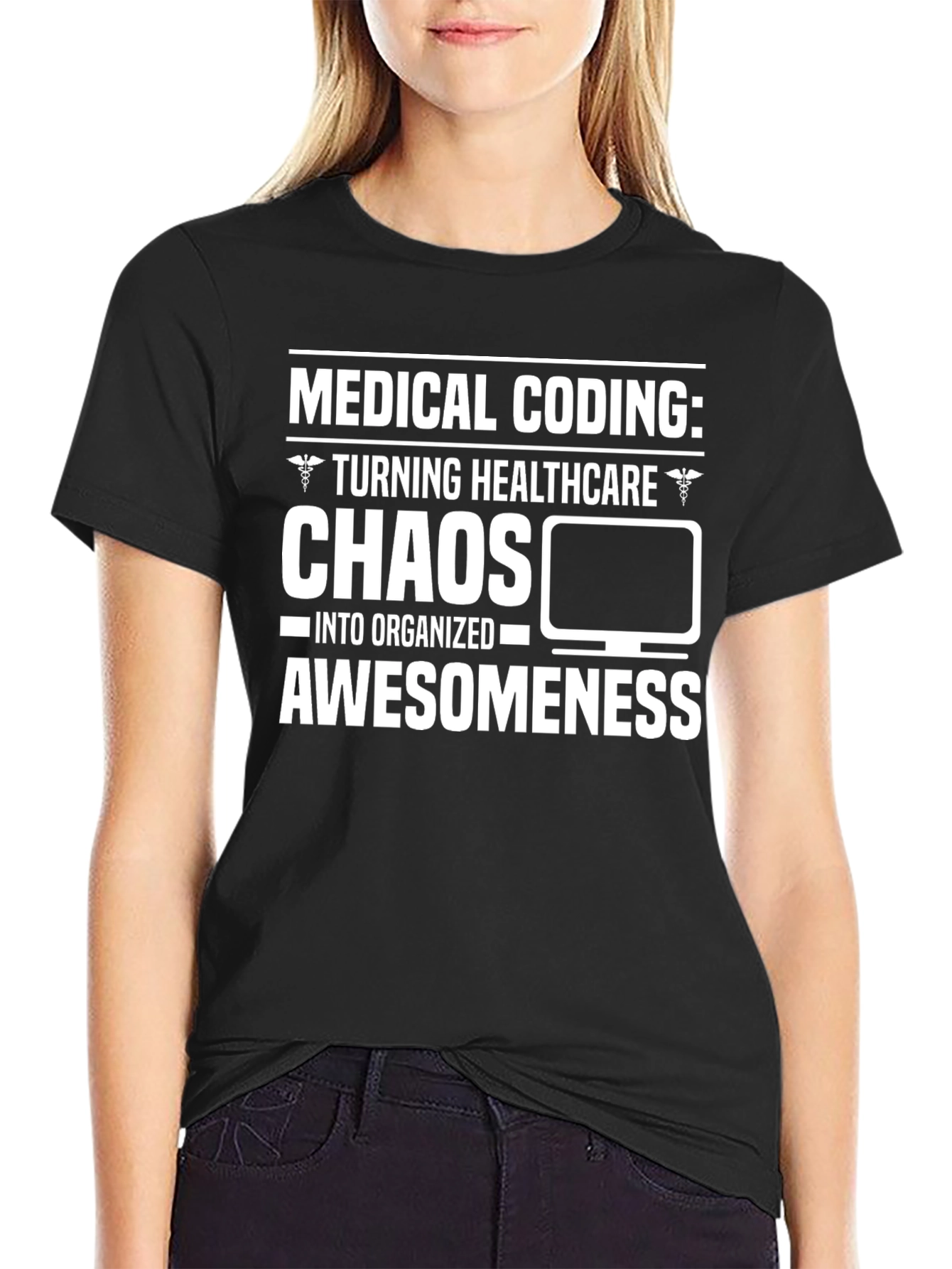 Black Medical Coding Chaos to Awesomeness T-Shirt view 2