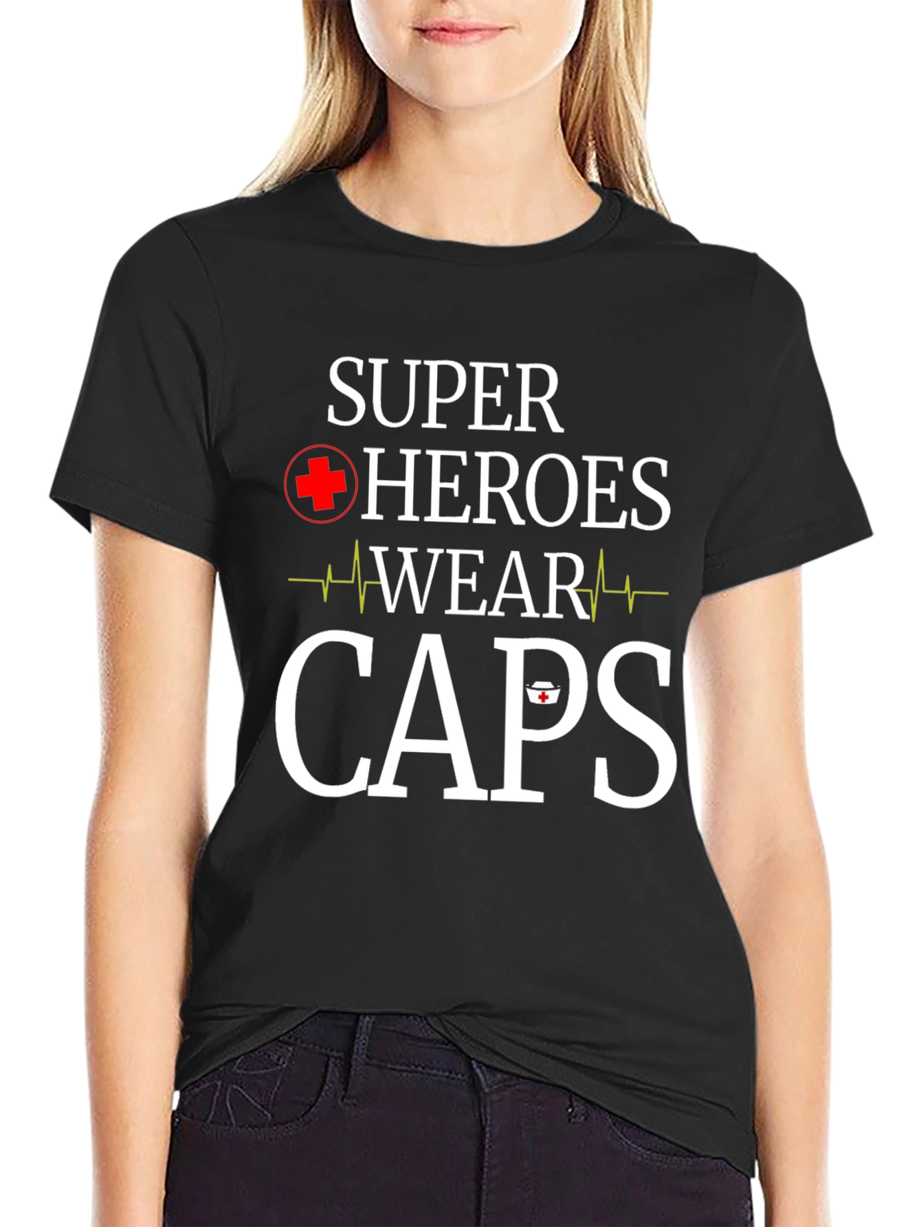 Black Super Heroes Wear Caps T-Shirt - Nurse Appreciation view 2