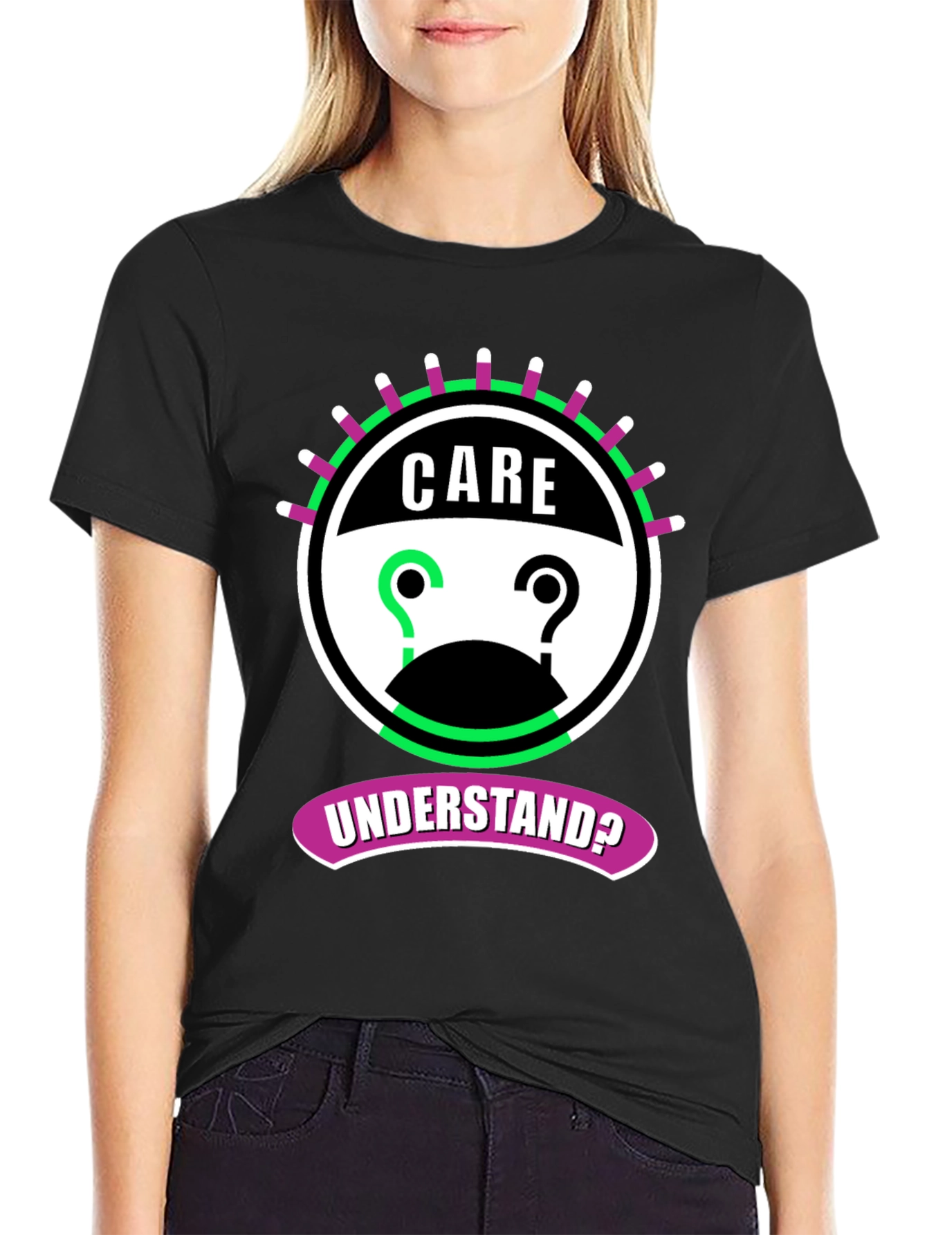 Black Care Understand? Graphic Tee - Black Cotton T-Shirt view 2