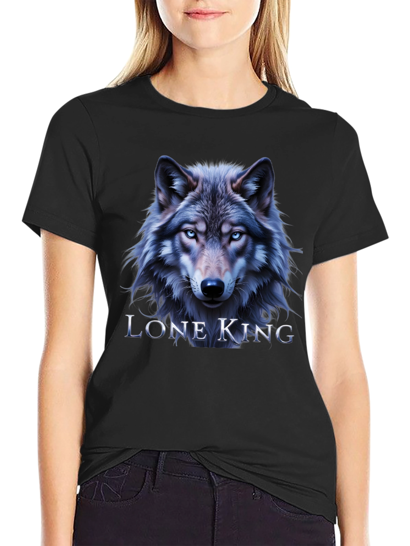 Black Lone King Wolf Graphic T-Shirt - Black view 2