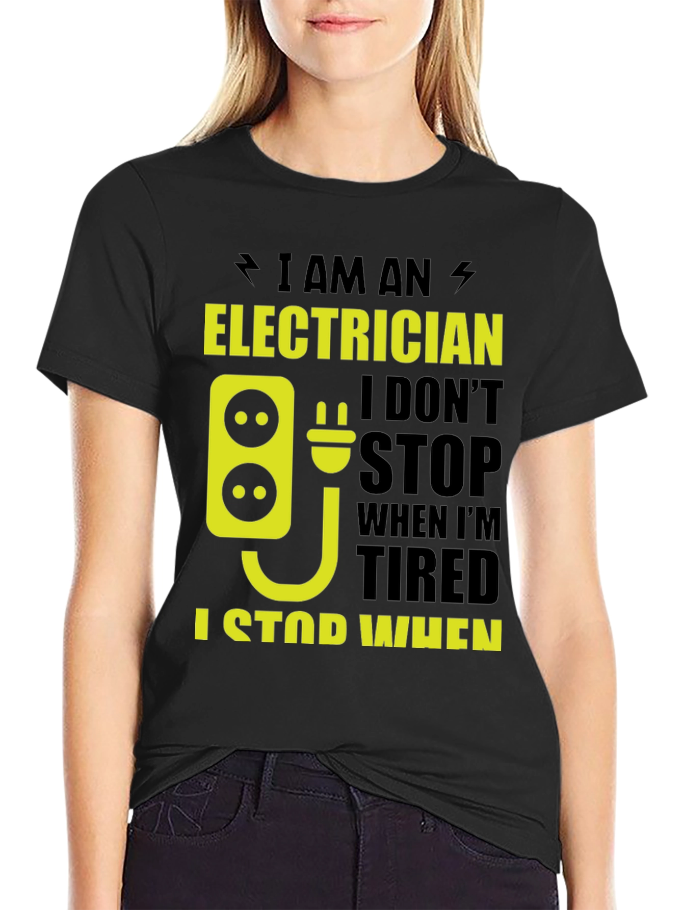 Black Electrician T-Shirt - Funny I Stop When Done Tee view 2
