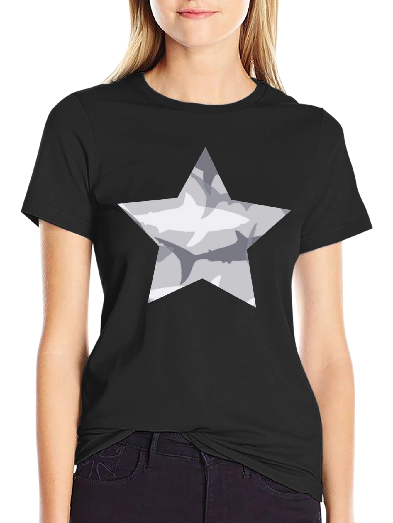 Black Star Shark Graphic Tee - Black Cotton Blend view 2