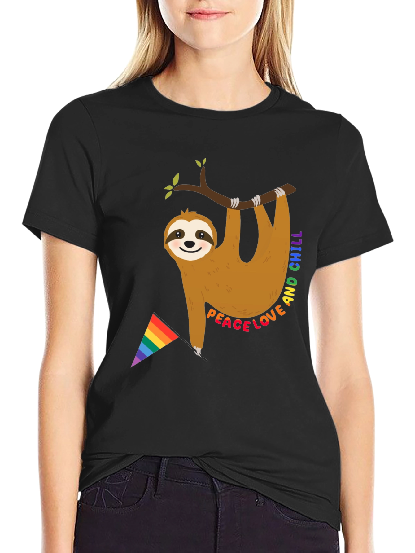 Black Peace Love & Chill Sloth T-Shirt view 2