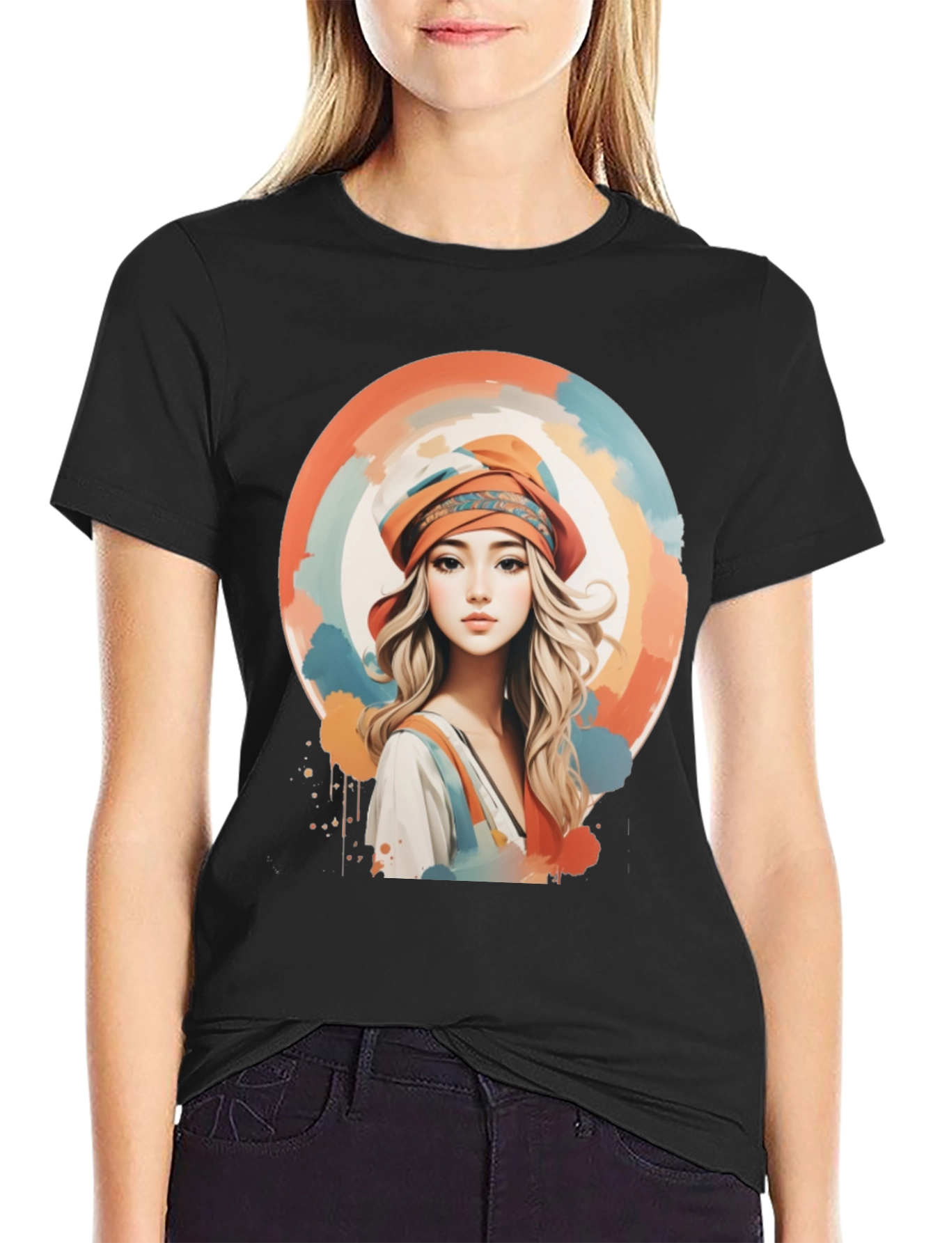 Black Woman Portrait Graphic Tee - Artistic Watercolor Design view 2