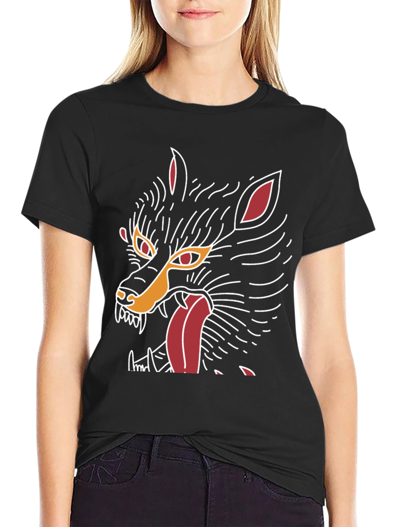 Black Men's Black Graphic Tee - Wolf Design view 2