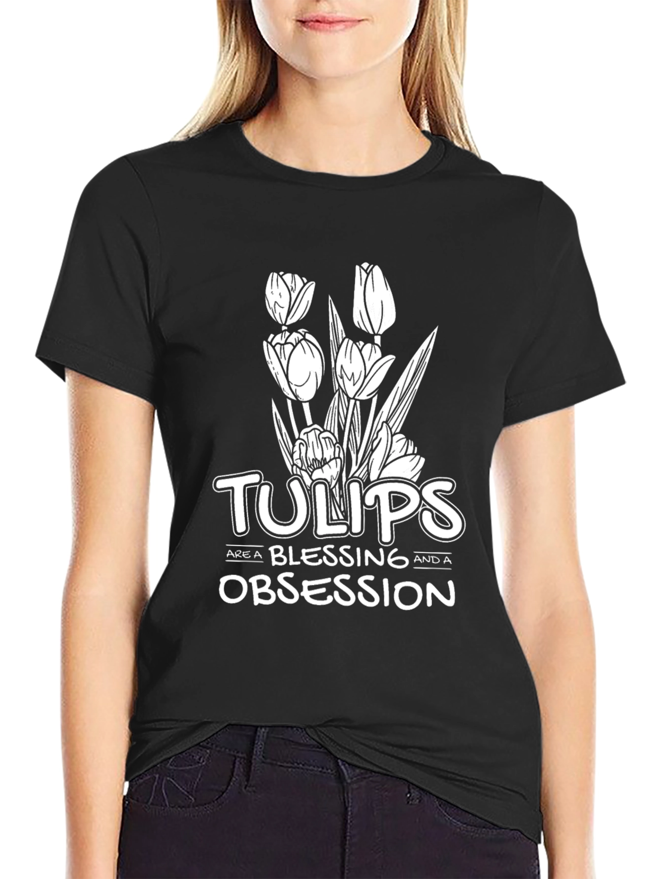 Black Tulips Obsession Graphic T-Shirt - Black view 2