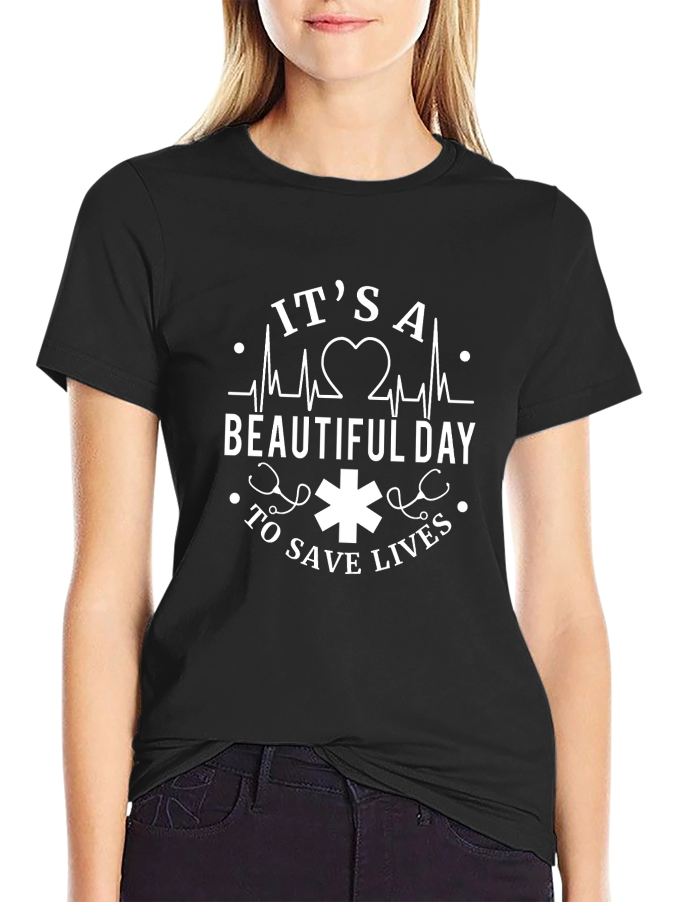 Black It's A Beautiful Day To Save Lives T-Shirt view 2