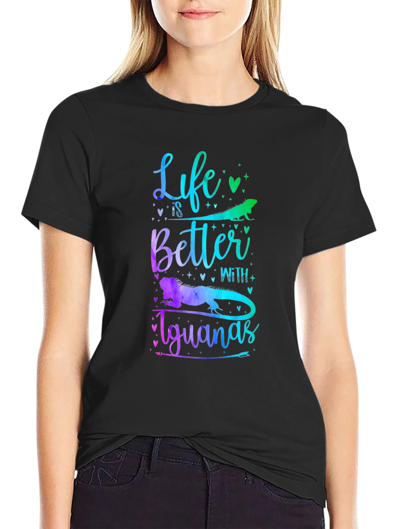 Black Life is Better With Iguanas Graphic T-Shirt view 2