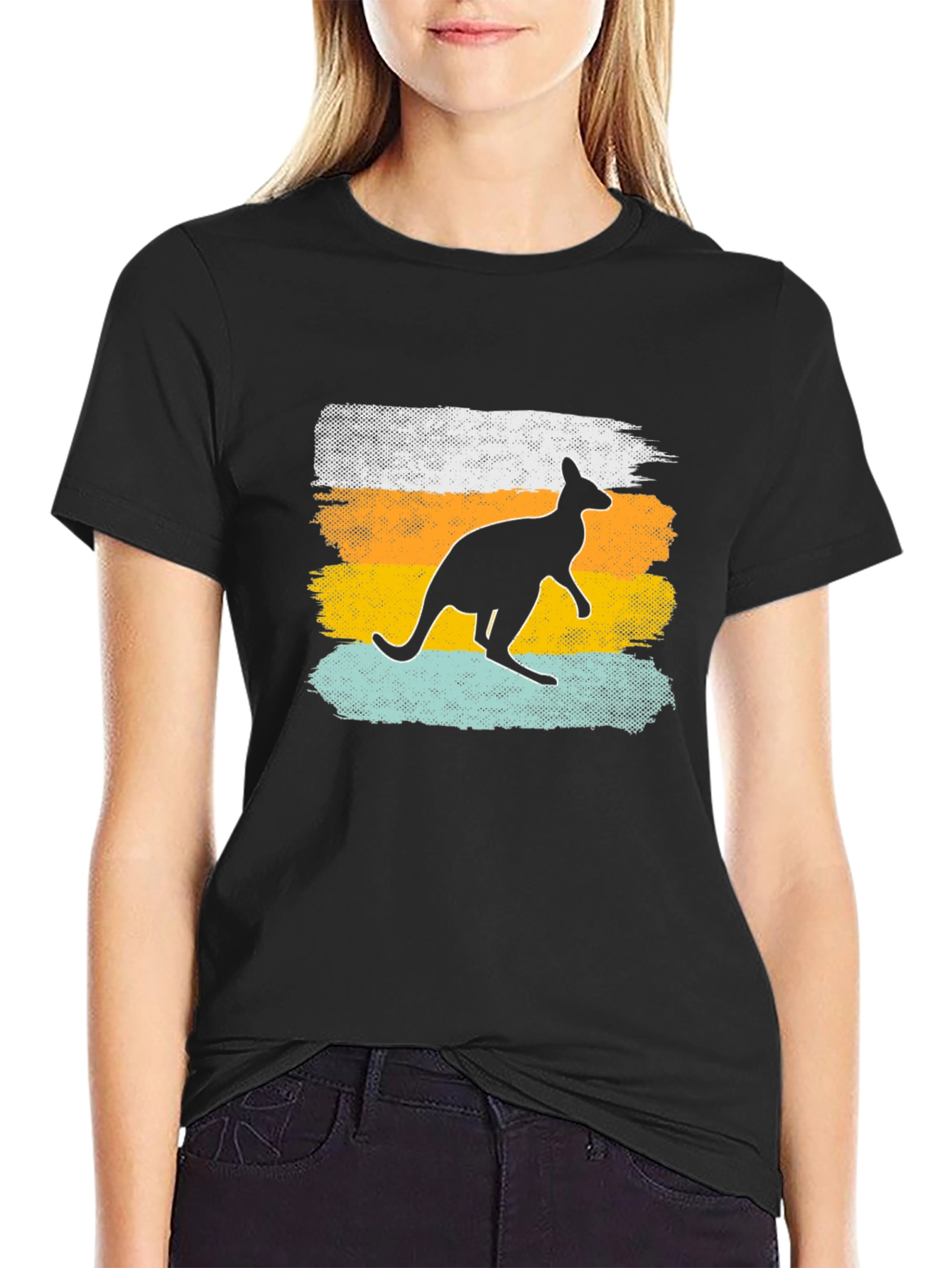 Black Kangaroo Silhouette Men's Black T-Shirt view 2