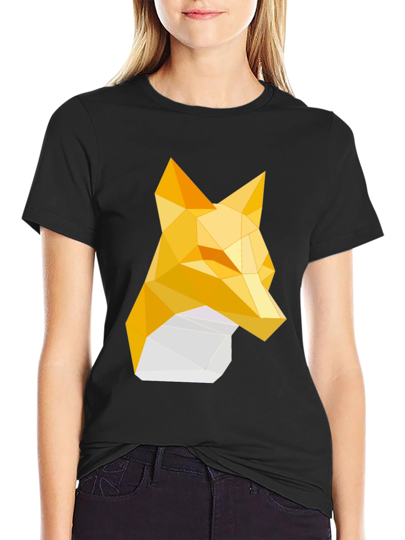 Black Geometric Fox Tee - Stylish Graphic Print T-Shirt view 2