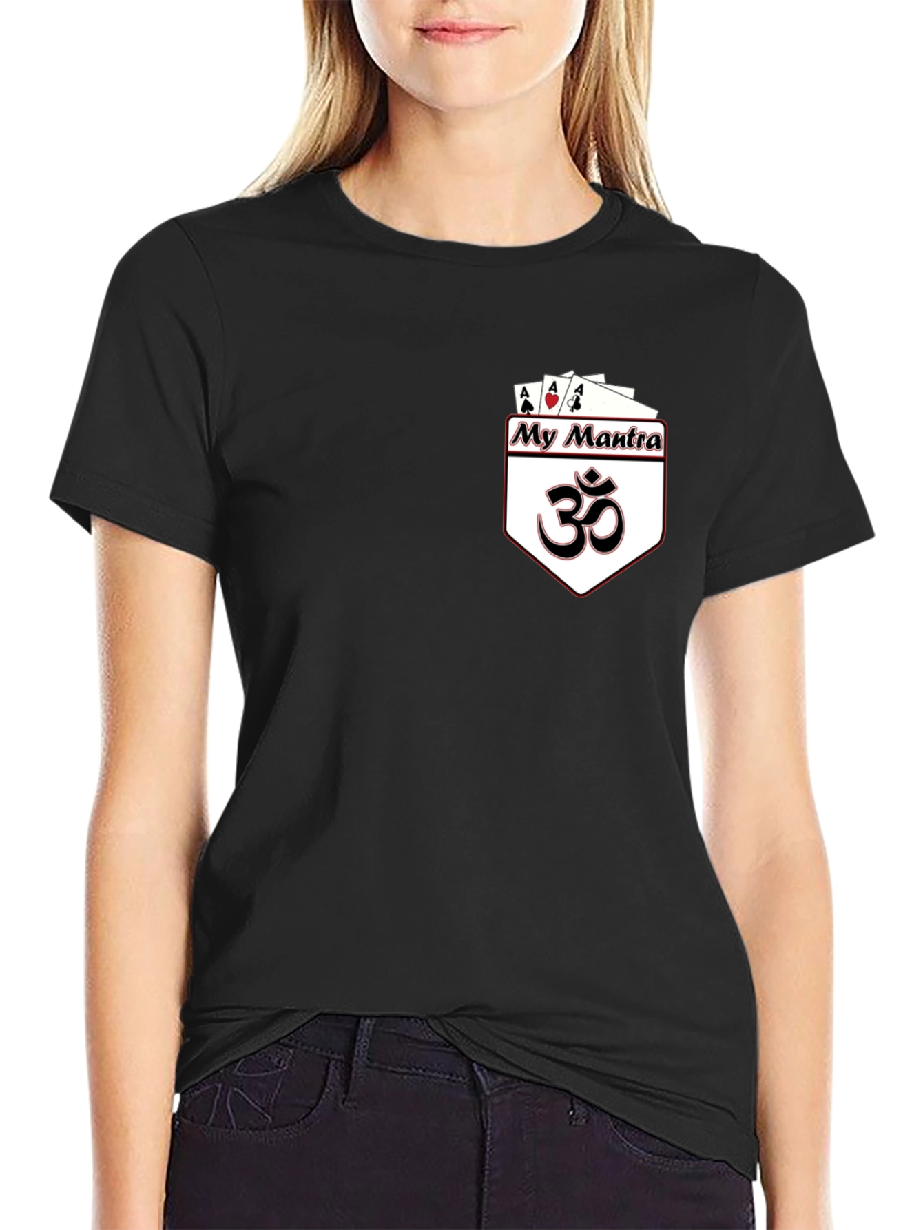 Black My Mantra Playing Card Ace Pocket Print T-Shirt view 2