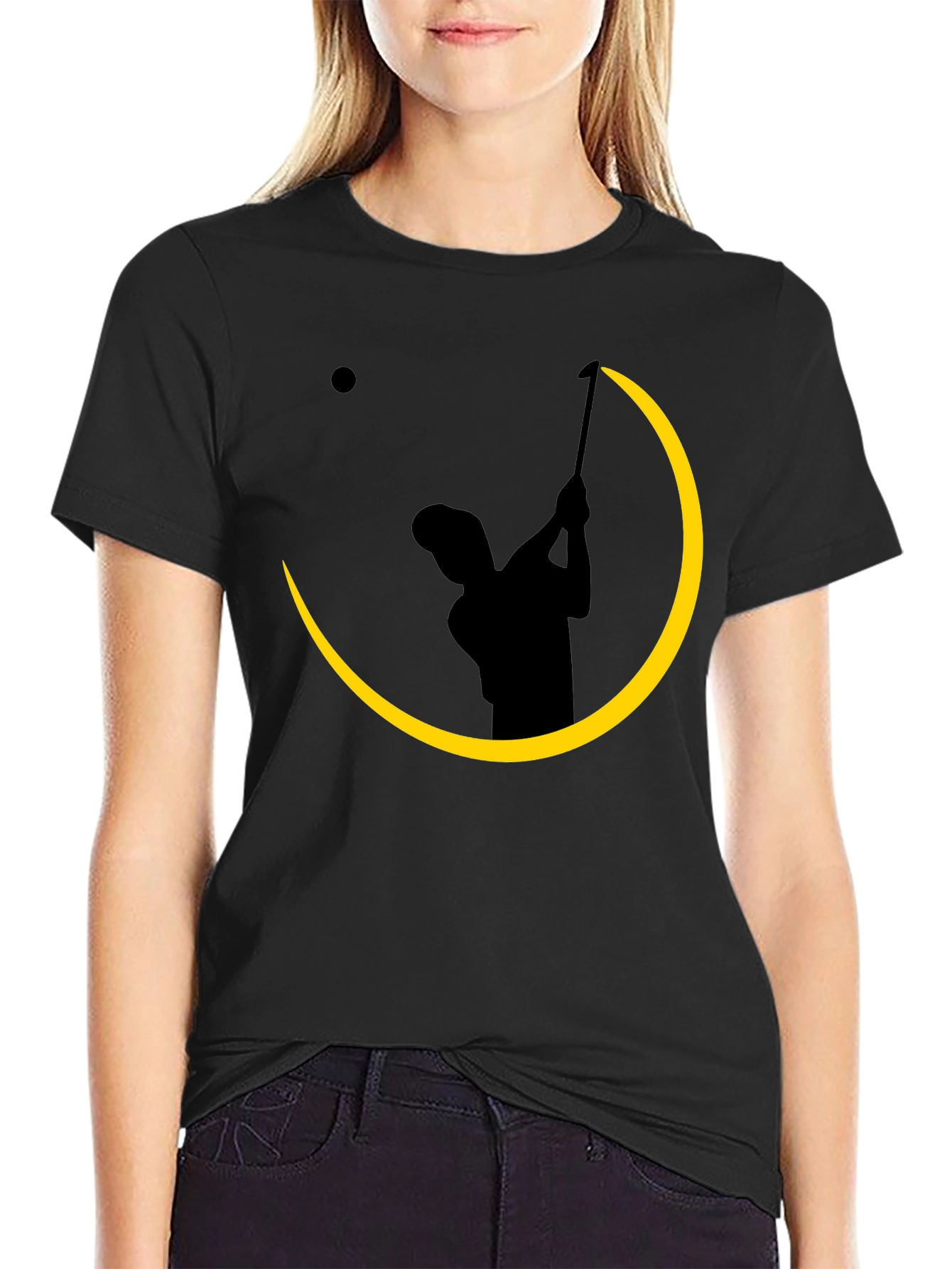 Black Golfer Silhouette Graphic Tee - Black Cotton Blend Shirt view 2