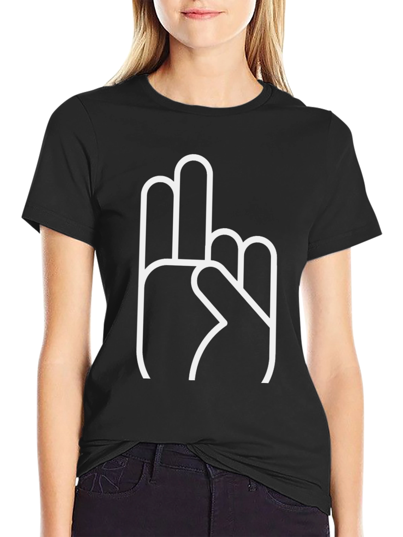 Black Peace Out Gesture Graphic Tee - Unisex Cotton T-Shirt view 2