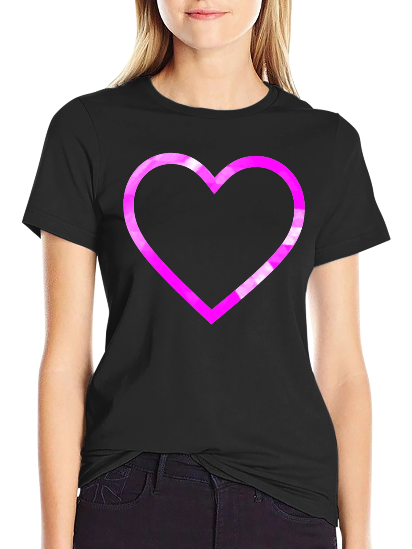 Black Heart Outline Graphic T-Shirt - Black view 2