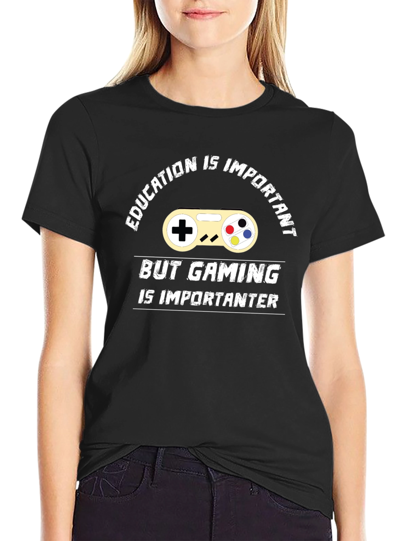 Black Gaming is Importanter T-Shirt - Black Cotton Tee view 2