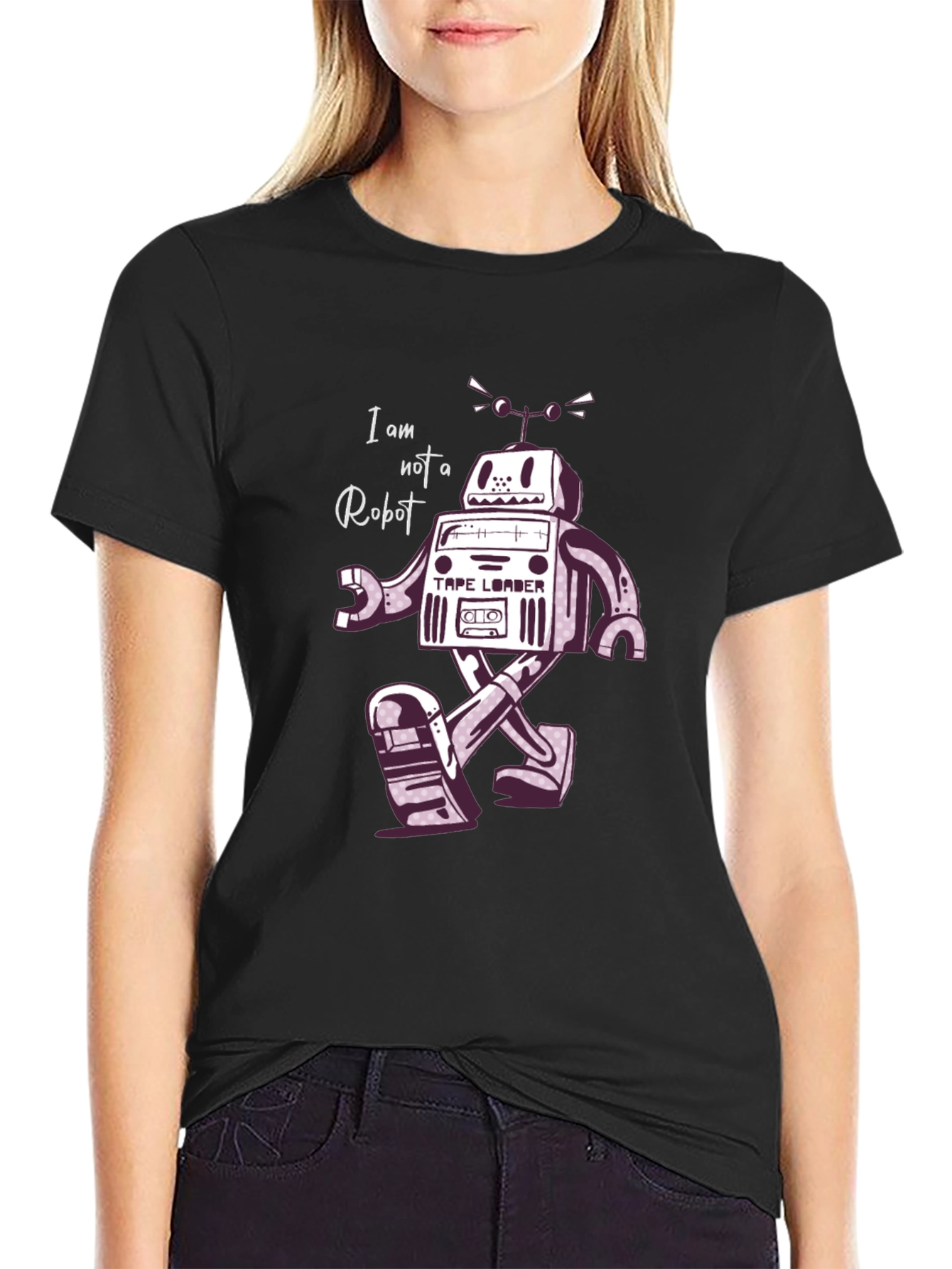 Black Retro Robot T-Shirt - I Am Not A Robot! view 2