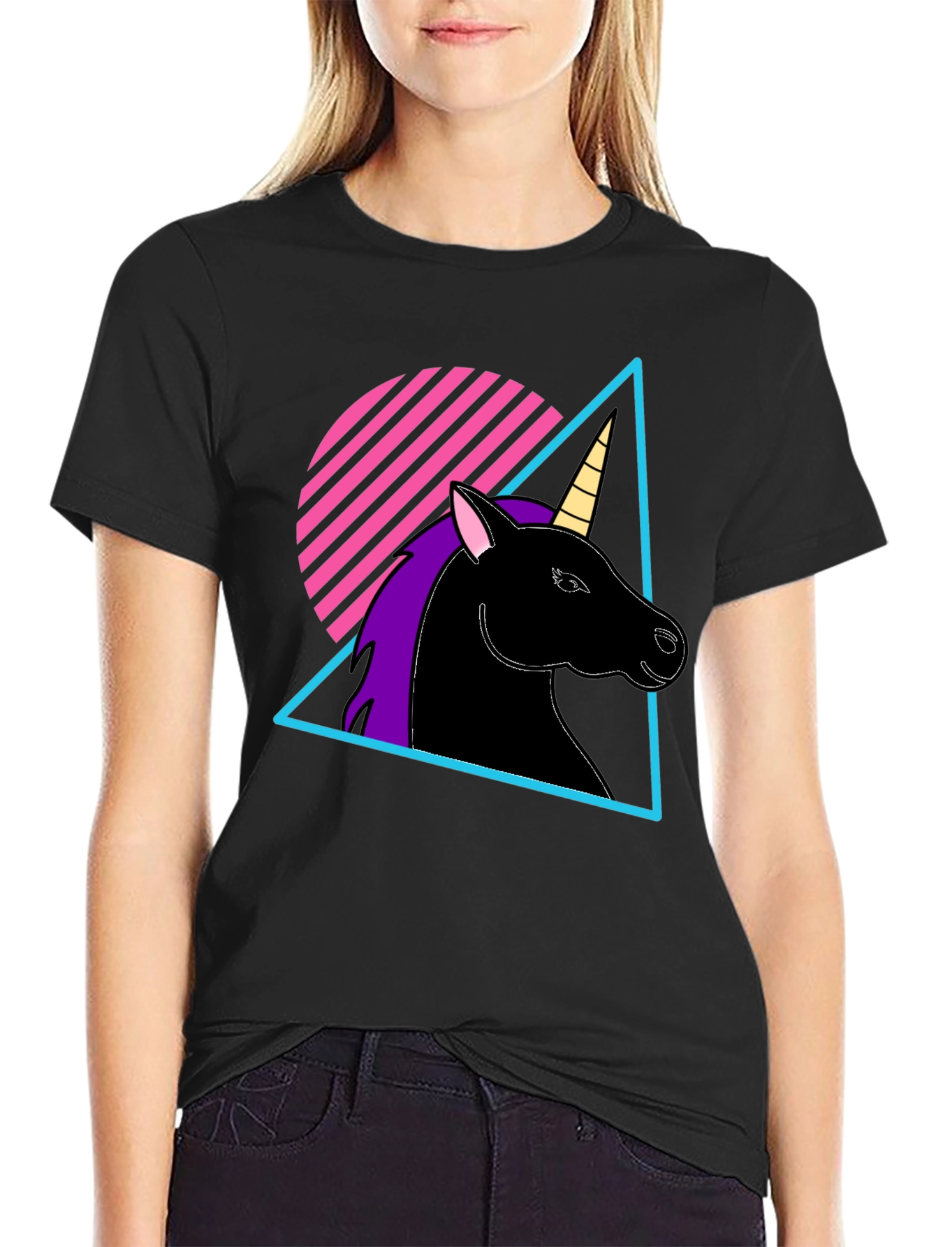 Black Retro Unicorn T-Shirt - Black Graphic Tee view 2
