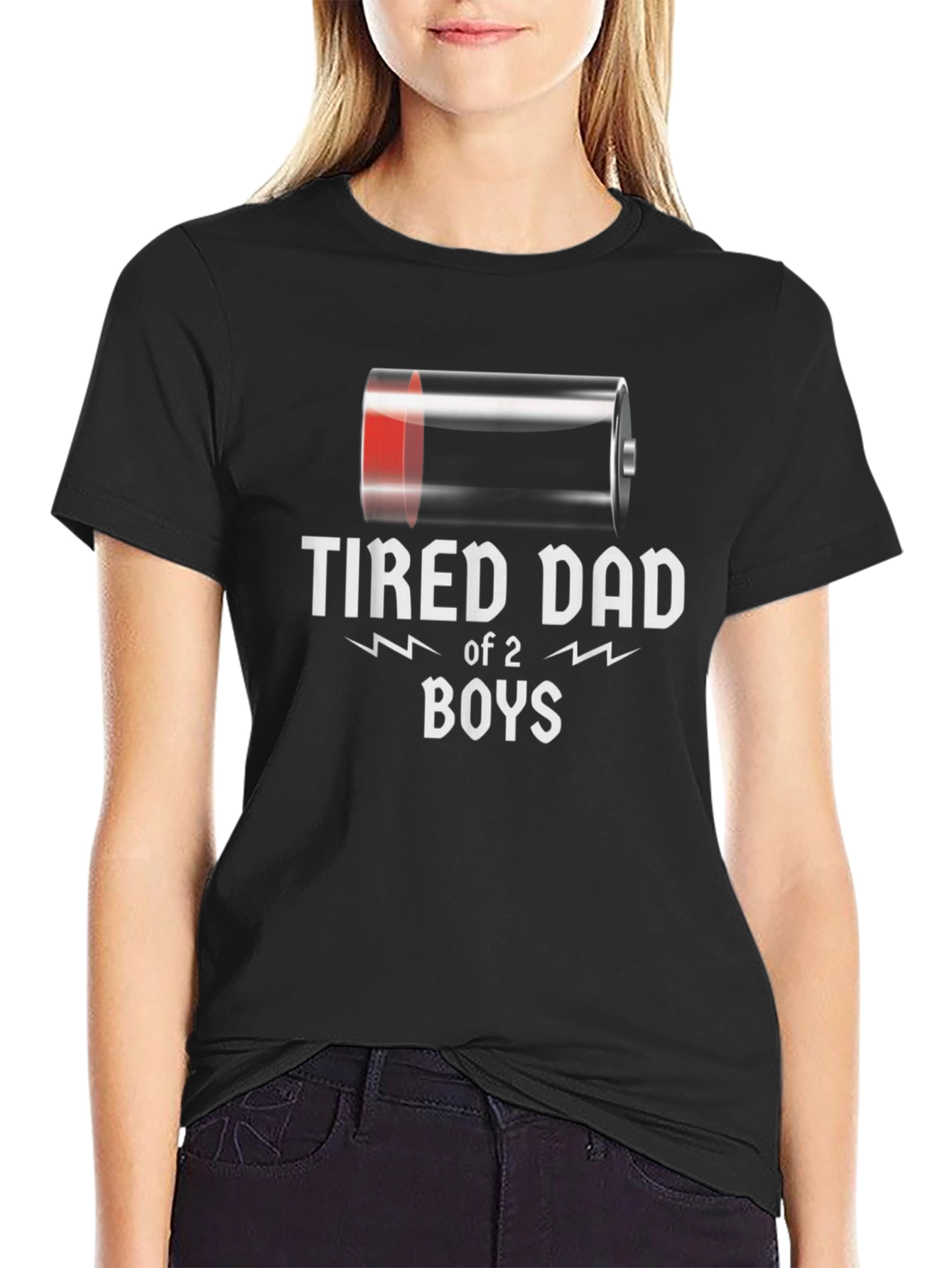 Black Tired Dad of 2 Boys Graphic T-Shirt view 2