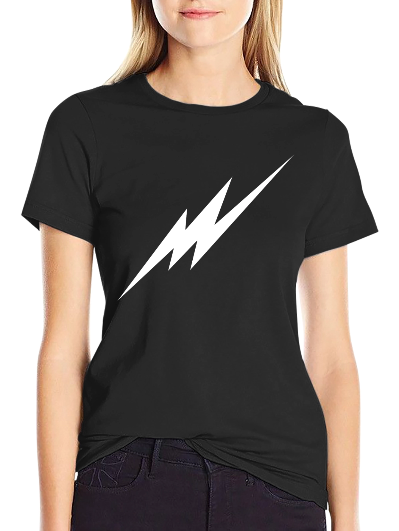 Black Lightning Bolt Graphic Tee - Black Cotton T-Shirt view 2