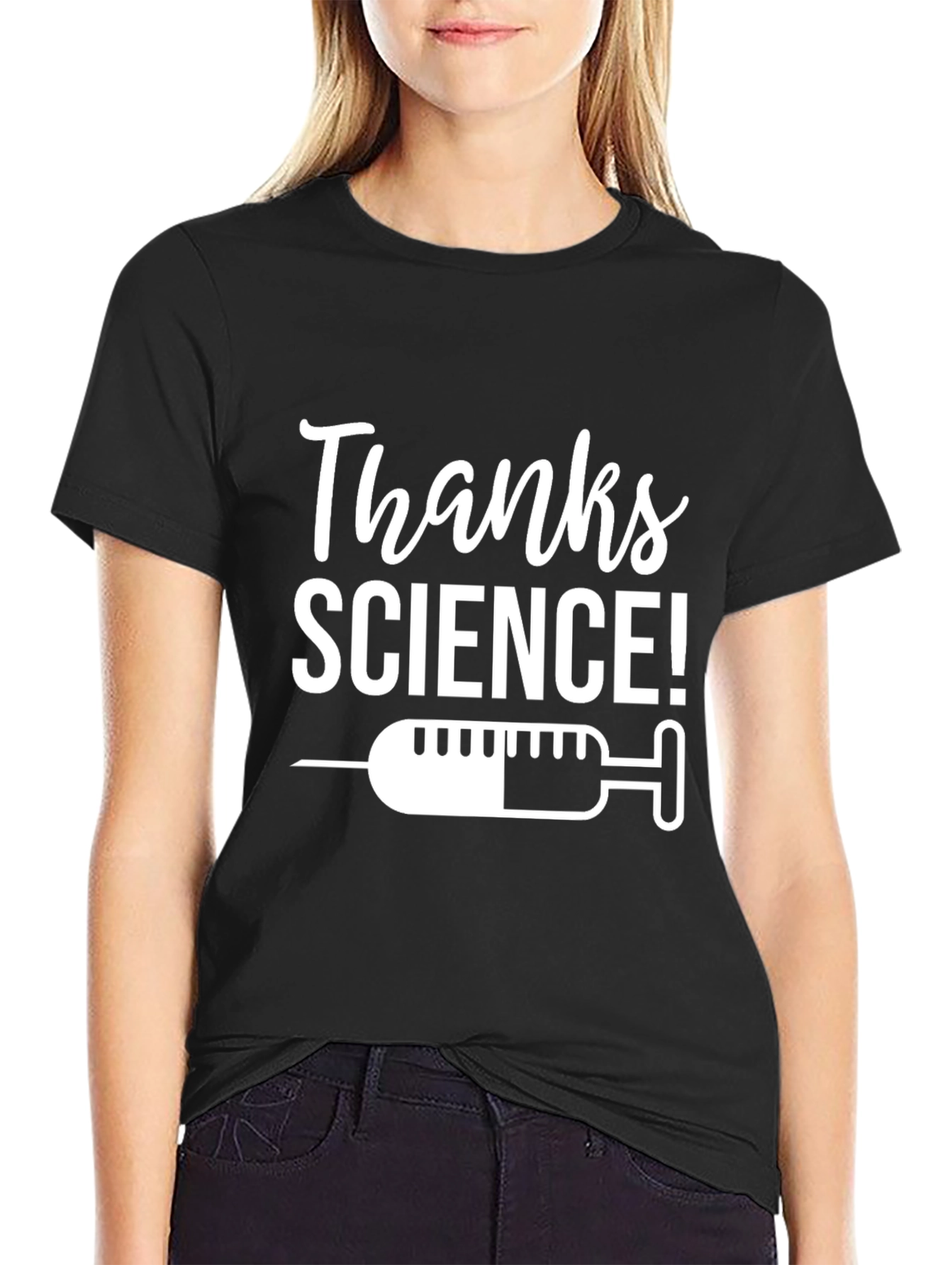 Black Thanks Science Graphic T-Shirt - Vaccination Design view 2