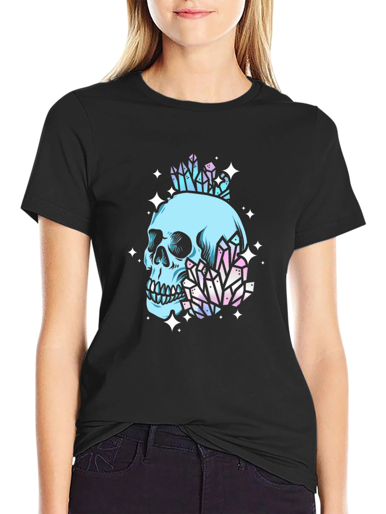 Black Skull & Crystal Graphic Black Tee view 2