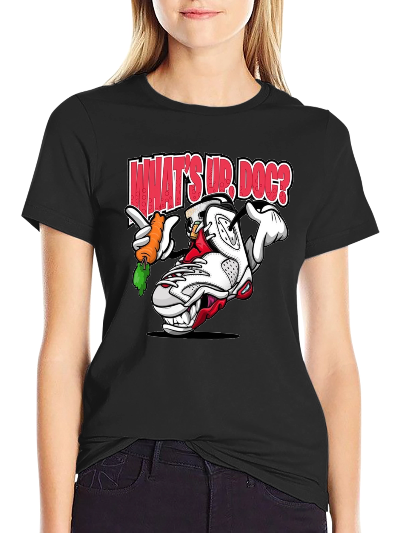 Black Cartoon Sneaker Graphic T-Shirt - What's Up, Dog? view 2