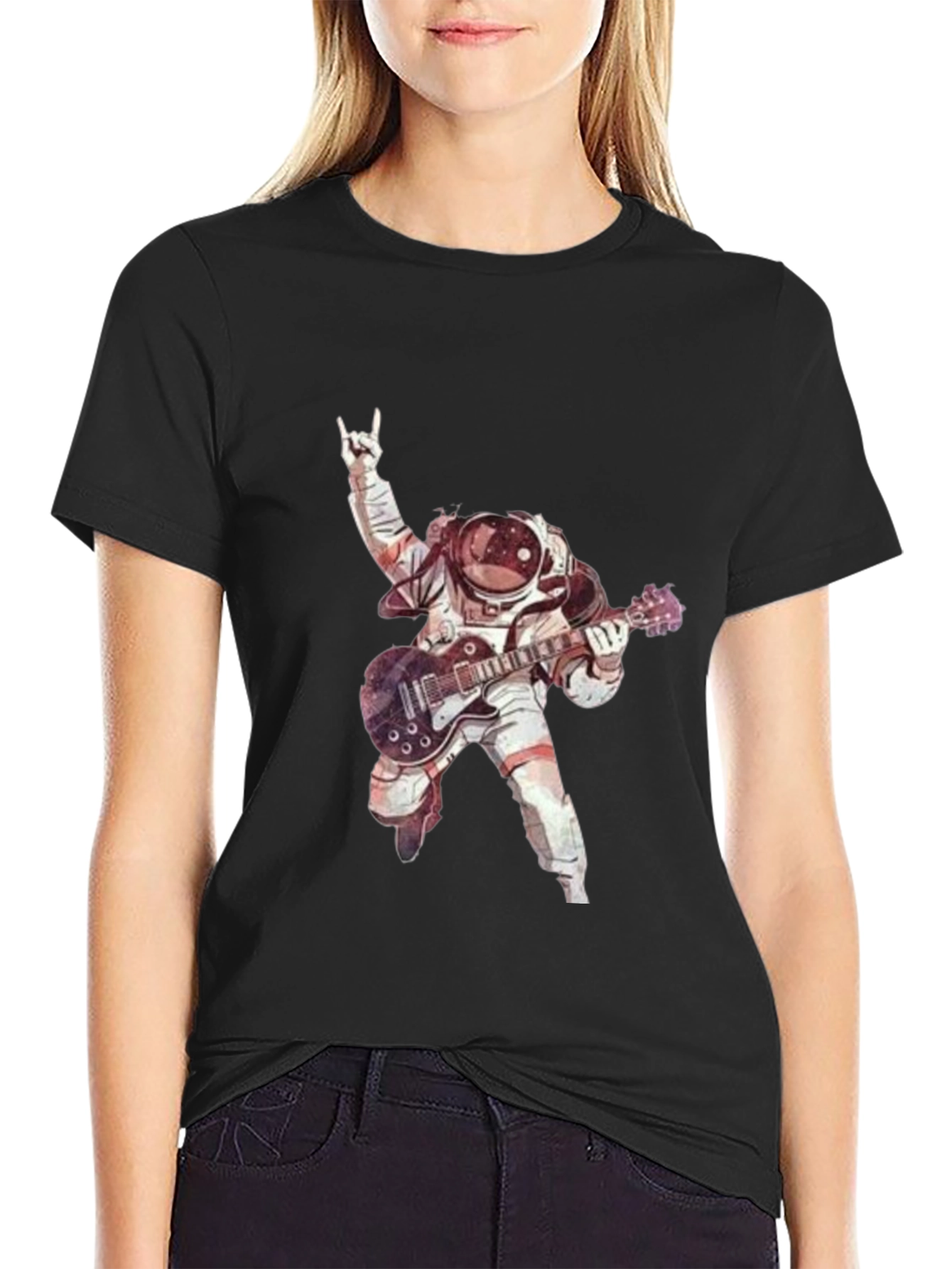 Black Astronaut Guitarist Black T-Shirt view 2