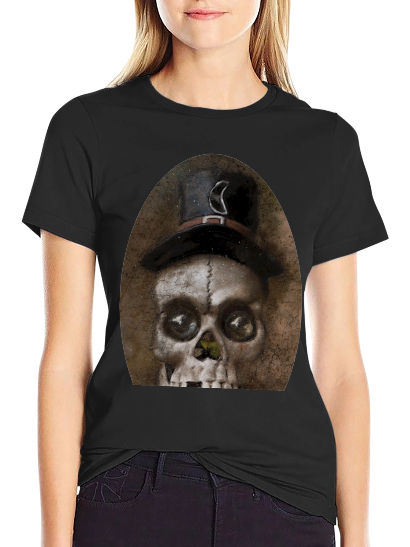 Black Skull with Top Hat Graphic Tee - Men's Black T-Shirt view 2
