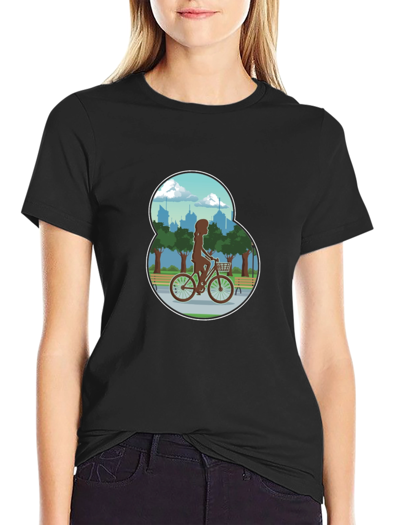 Black Woman Biking in the Park Graphic T-Shirt view 2