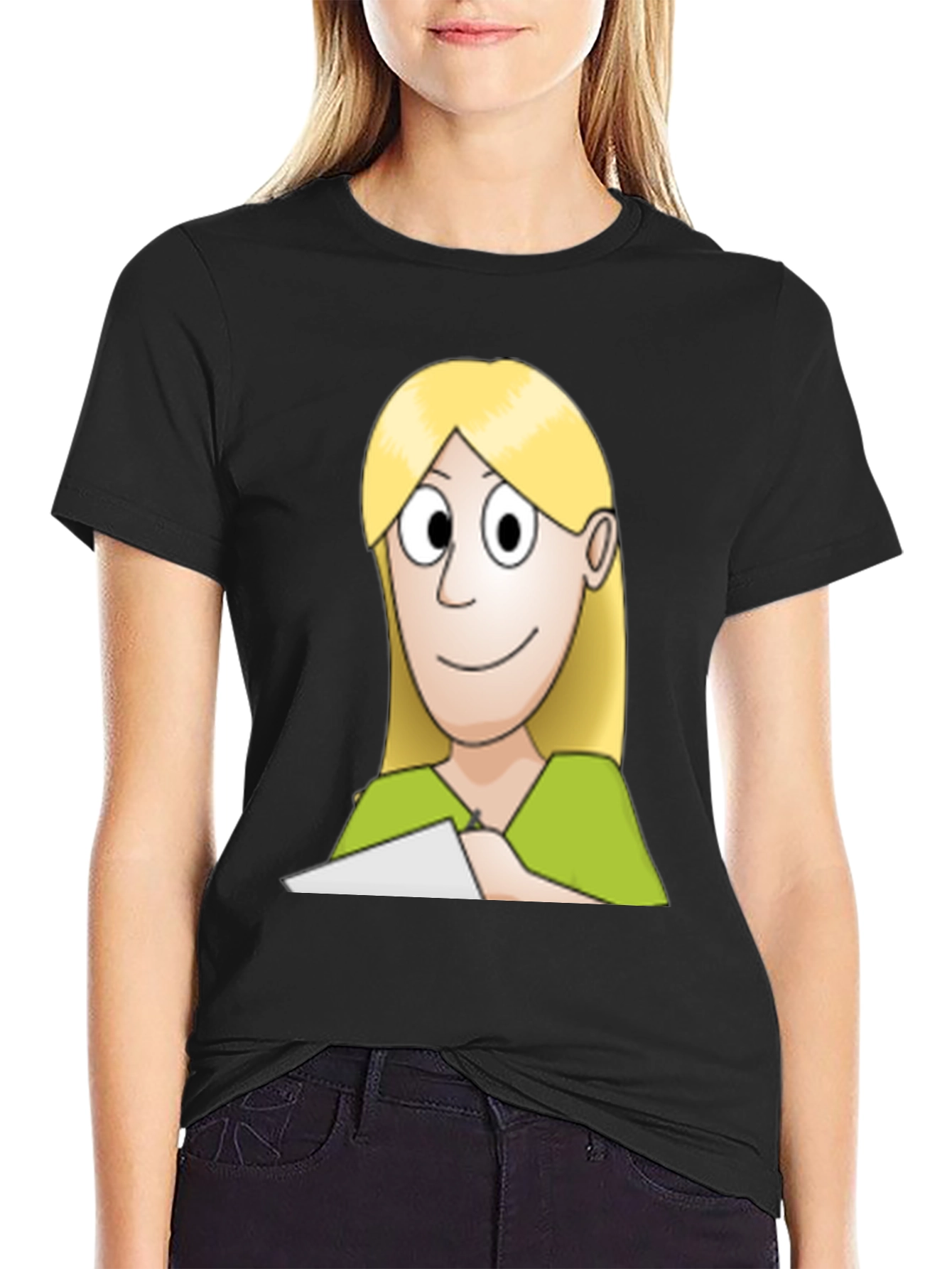 Black Cartoon Woman Graphic Tee - Black Unisex T-Shirt view 2