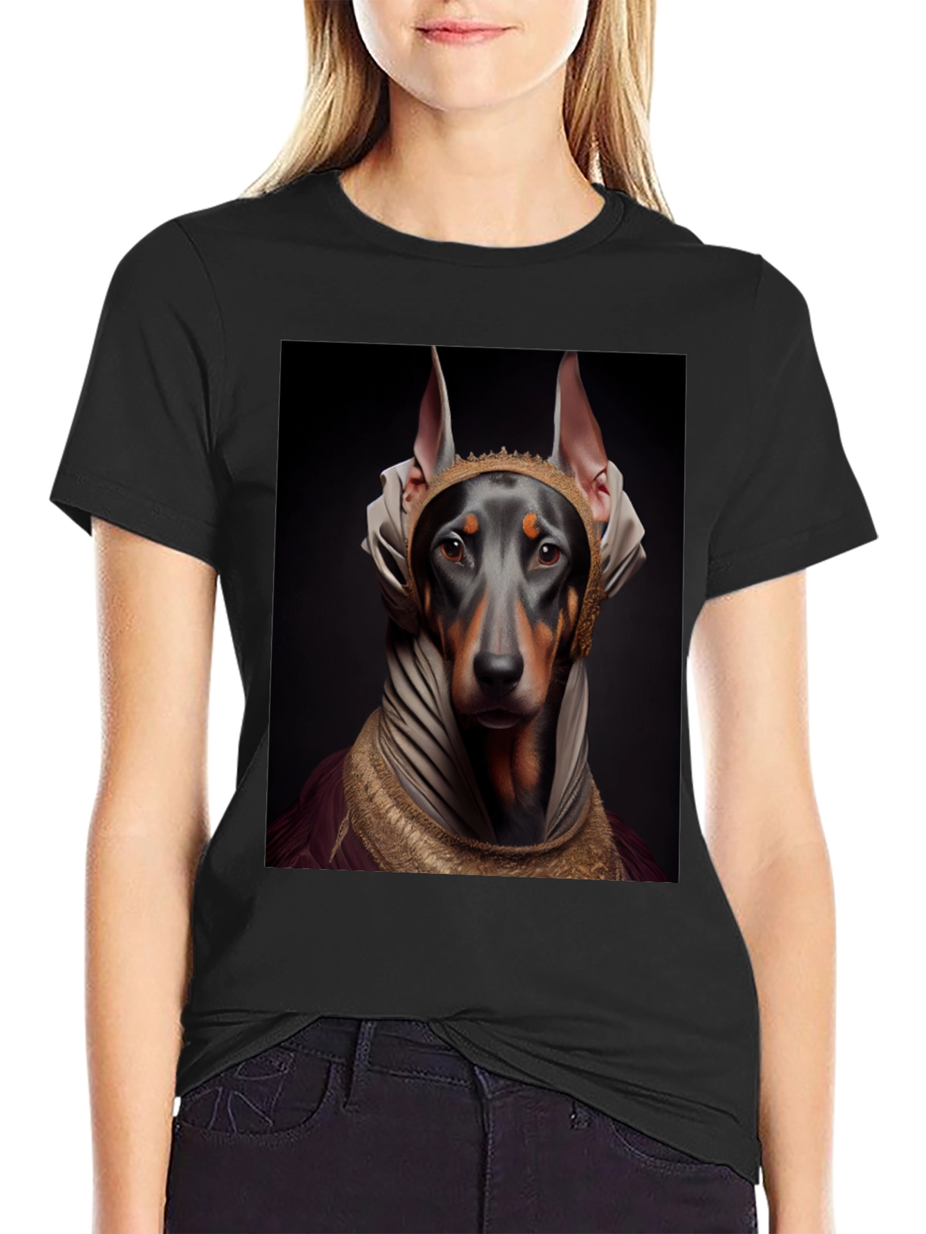 Black Doberman Dog Pharaoh Graphic Tee view 2