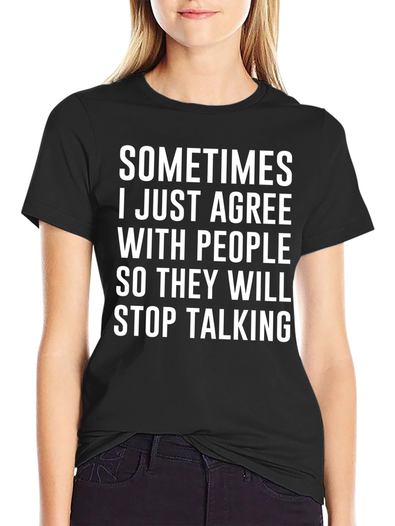 Black Funny Agreeable T-Shirt - Stop Talking Humor view 2