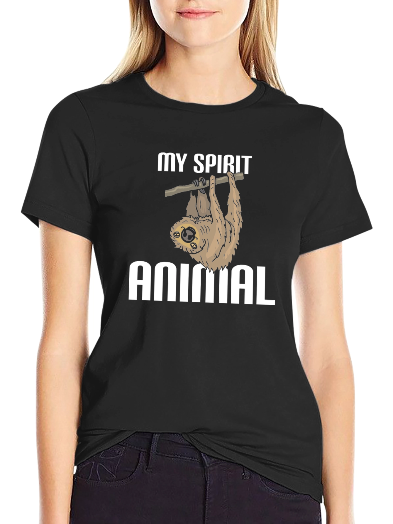 Black My Spirit Animal Sloth Graphic T-Shirt view 2