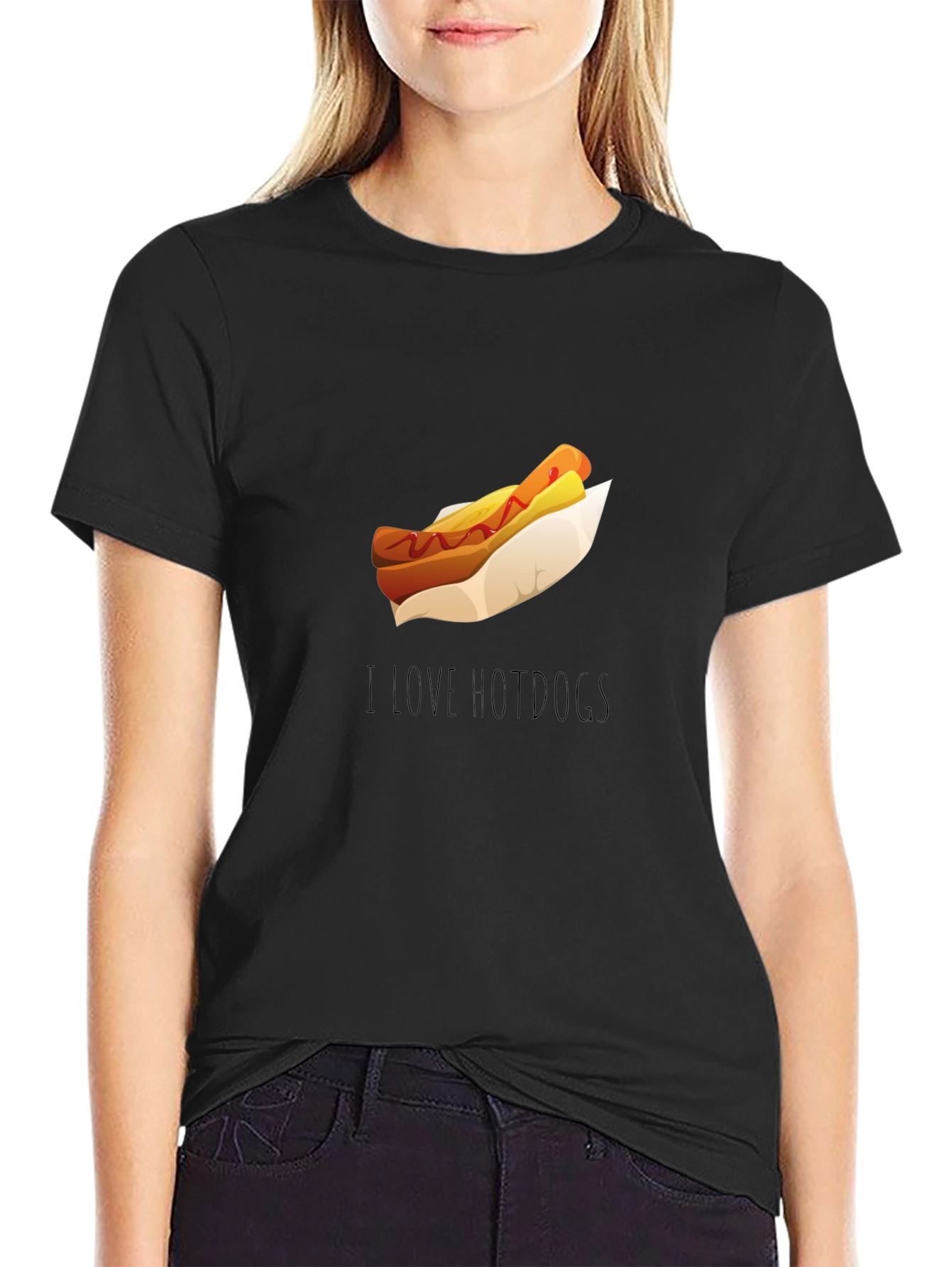 Black I Love Hot Dogs T-Shirt - Casual Black Tee view 2