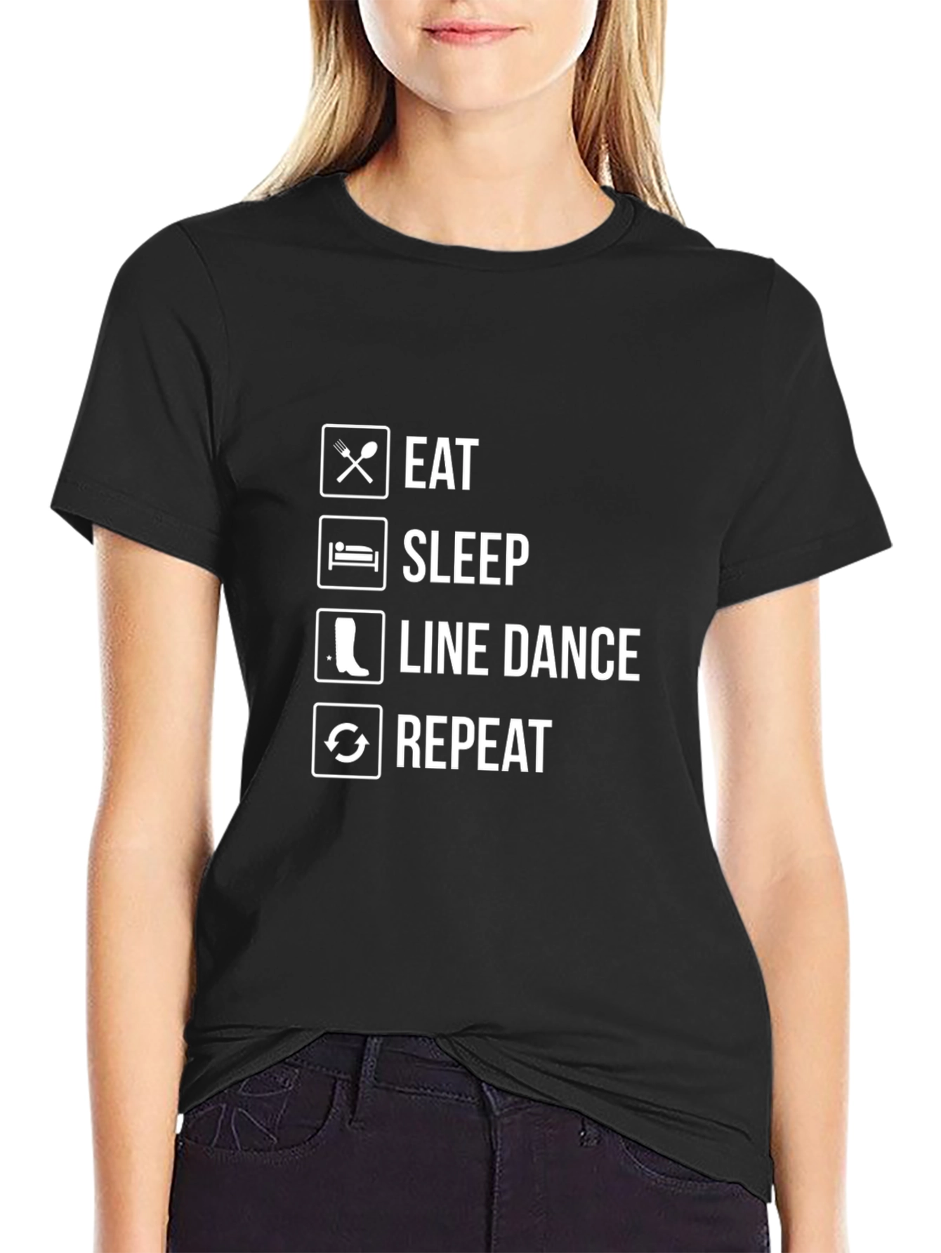Black Eat Sleep Line Dance Repeat Graphic Tee view 2