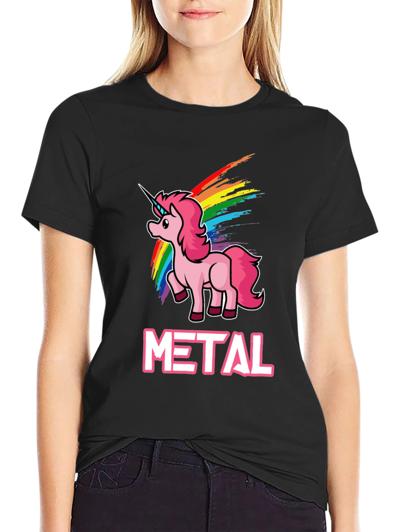 Black Unicorn Metal Rainbow T-Shirt - Heavy Metal Style view 2