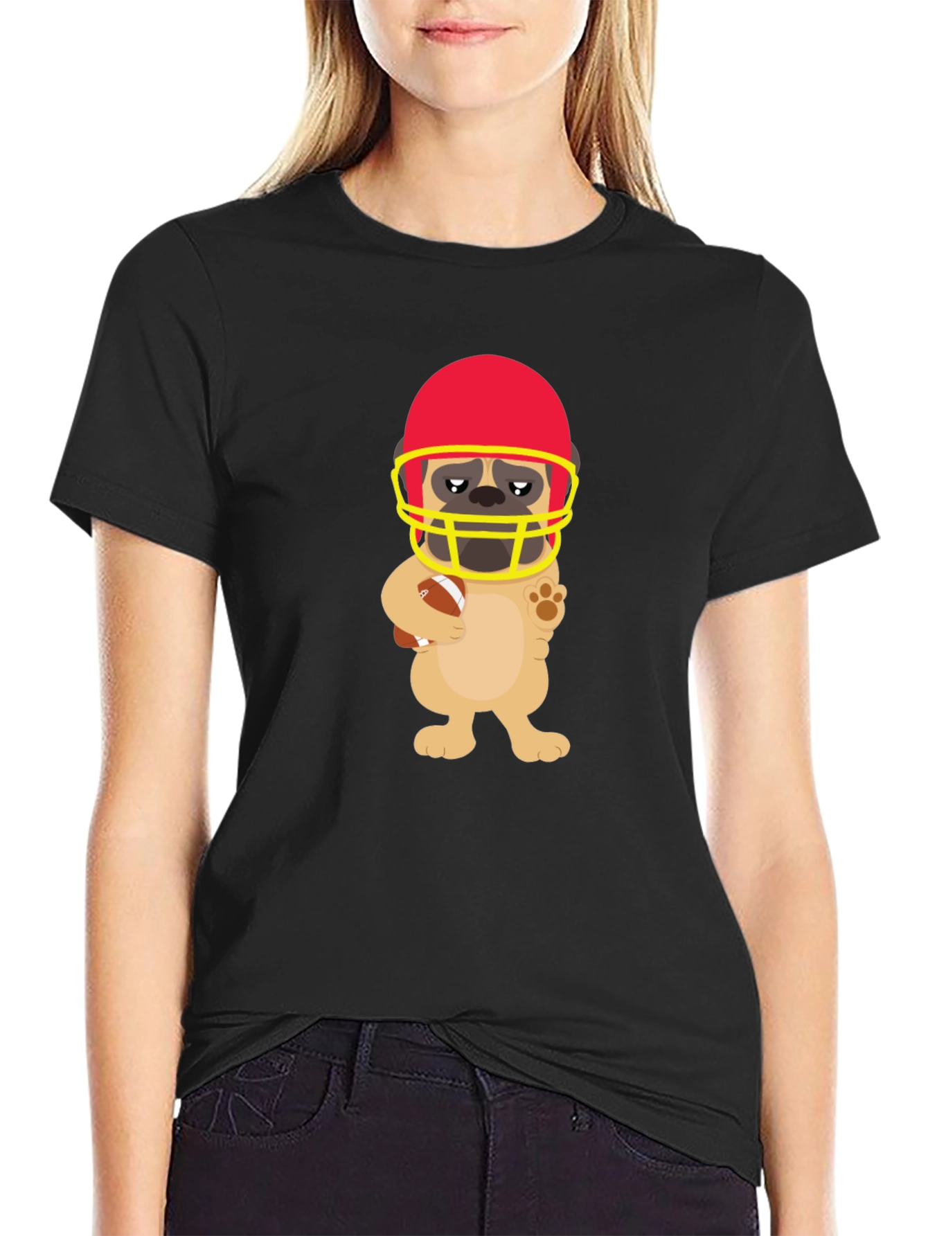 Black Football Pug Graphic Tee - Touchdown Style view 2