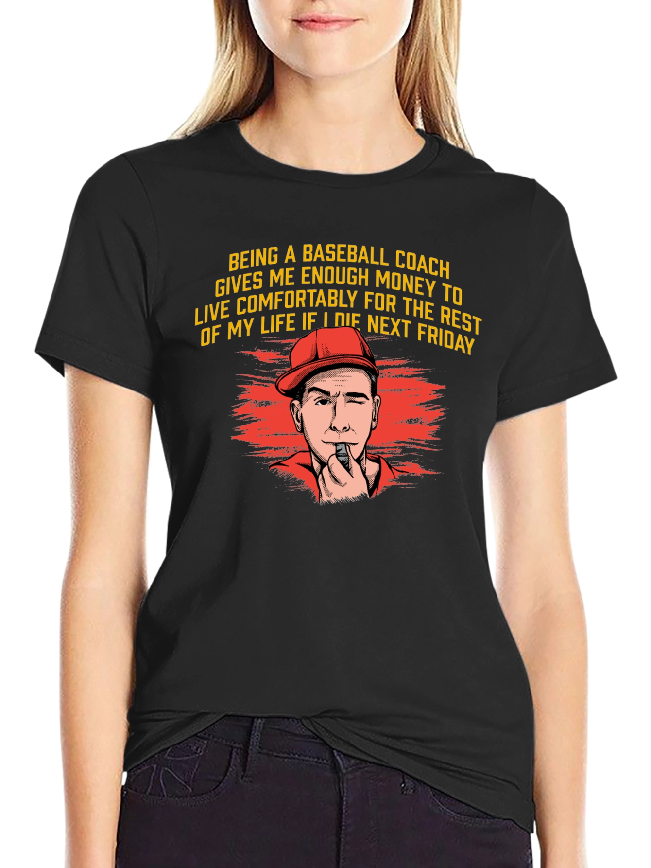 Black Baseball Coach Money T-Shirt view 2