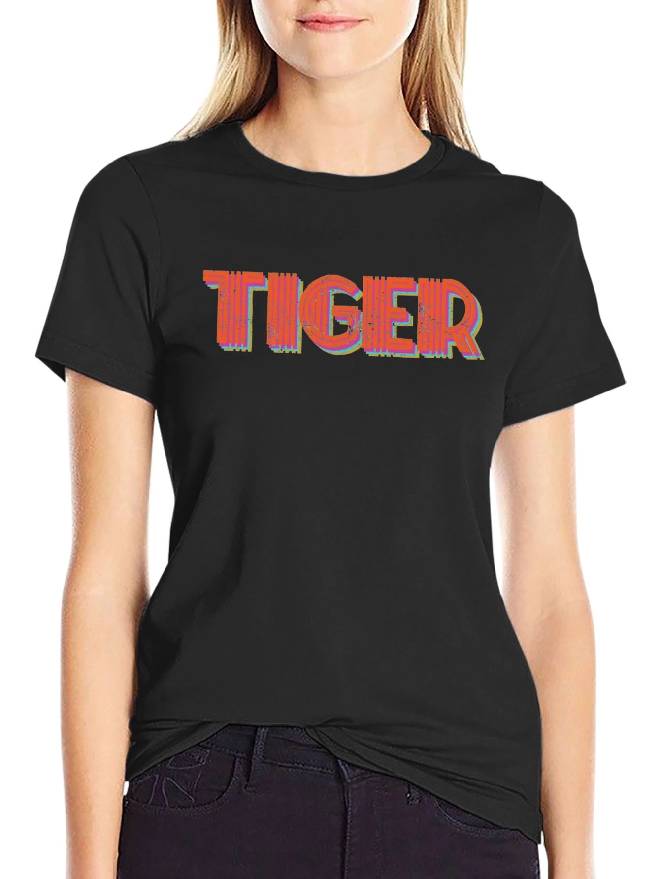 Black Tiger Graphic Print Black Crew Neck T-Shirt view 2