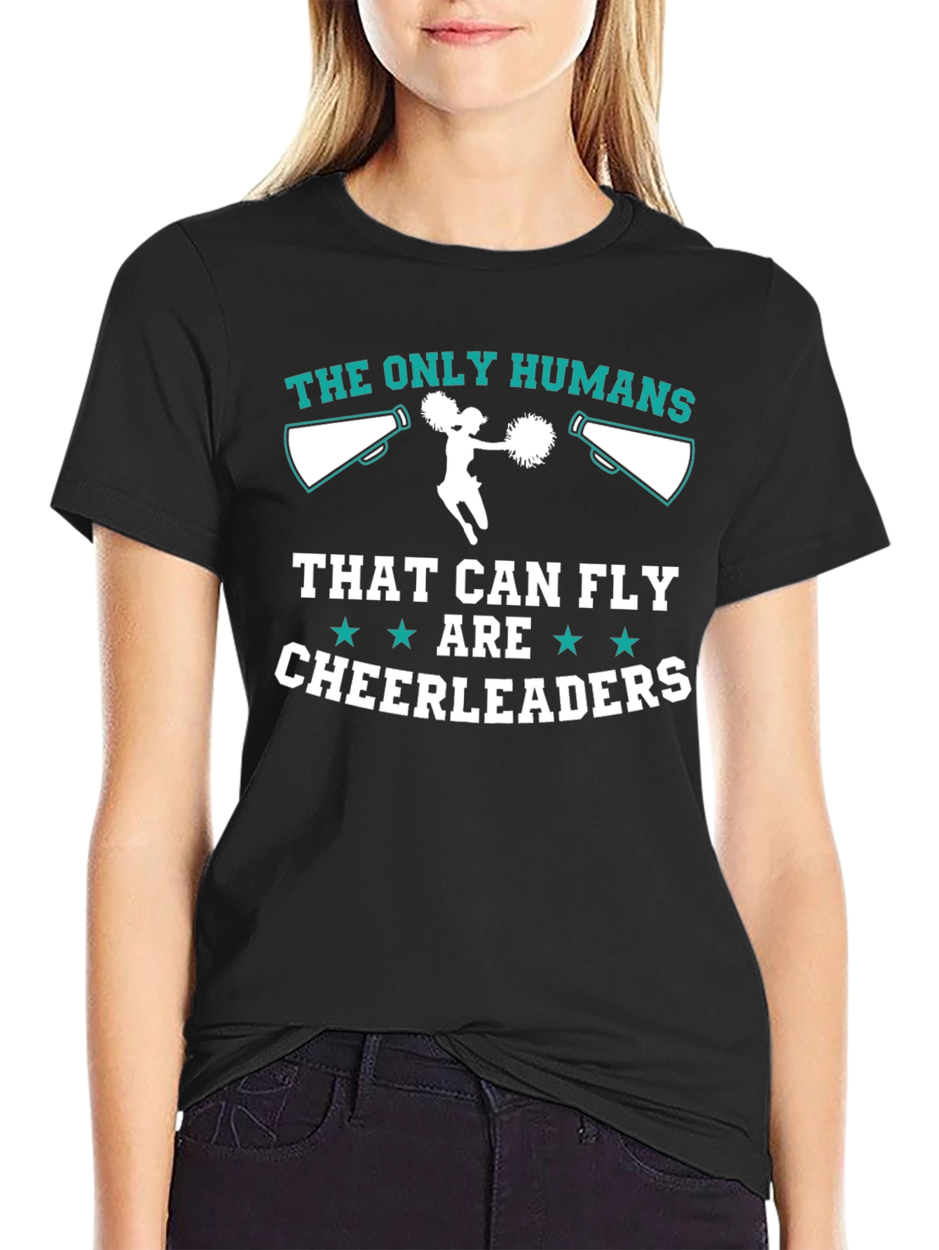 Black Cheerleader T-Shirt: The Only Humans That Can Fly view 2