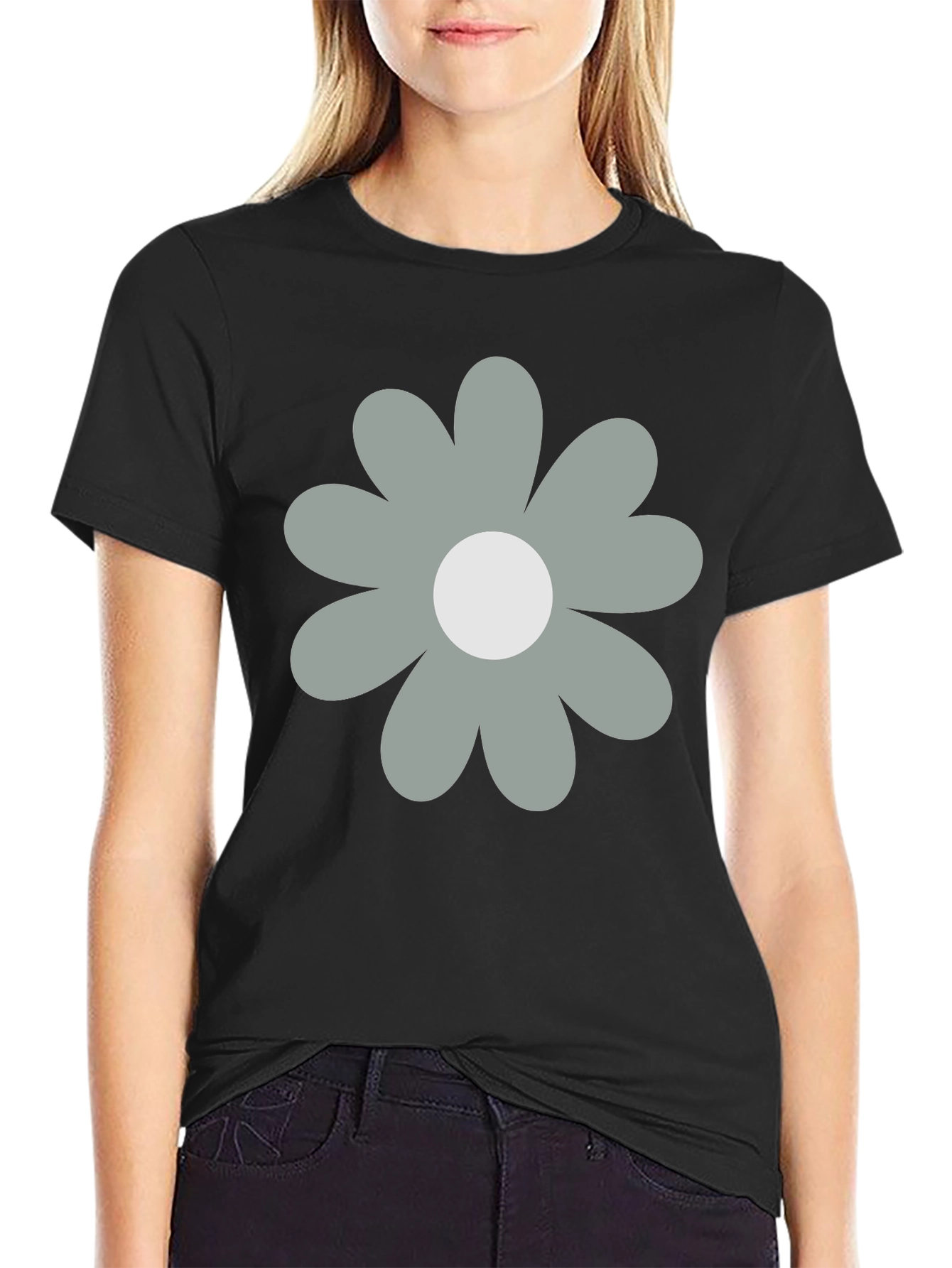 Black Retro Flower Graphic Black T-Shirt view 2