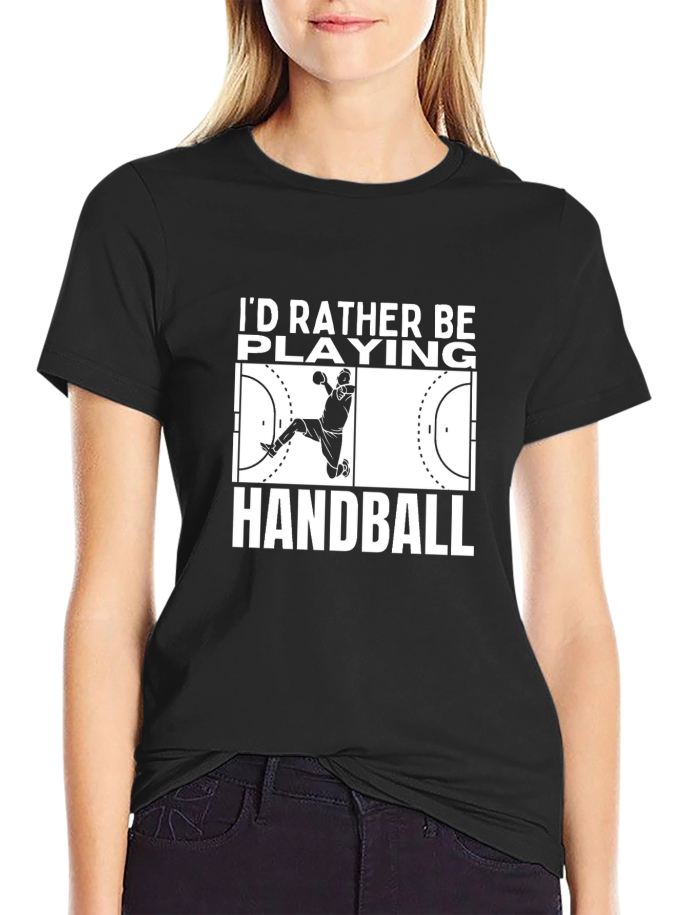 Black Handball Player Graphic T-Shirt - Black view 2
