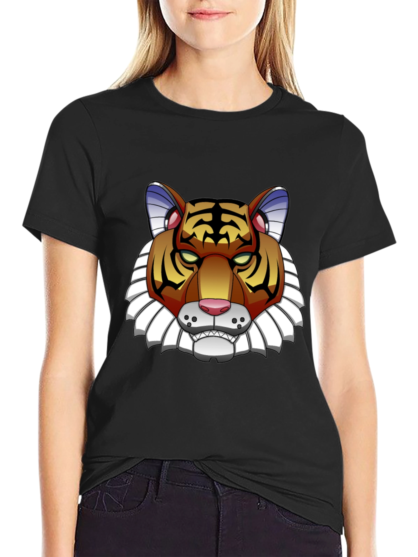 Black Cool Tiger Graphic Black T-Shirt view 2