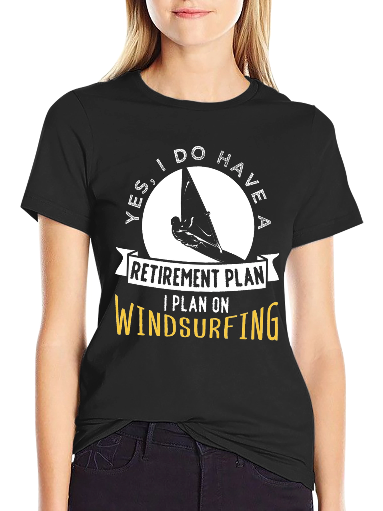 Black Windsurfing Retirement Plan Graphic Tee view 2