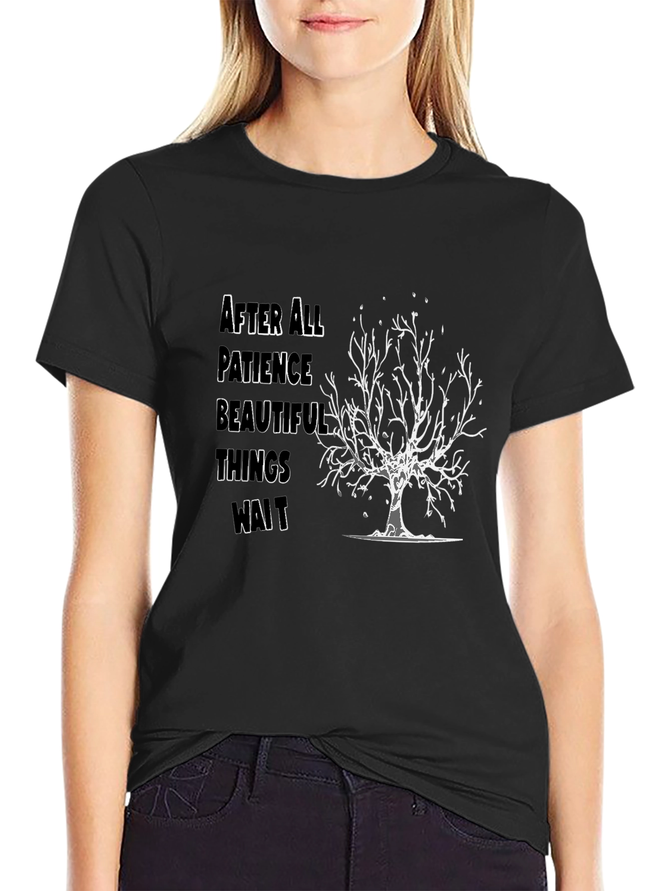 Black Patience Tree Graphic T-Shirt - Black view 2