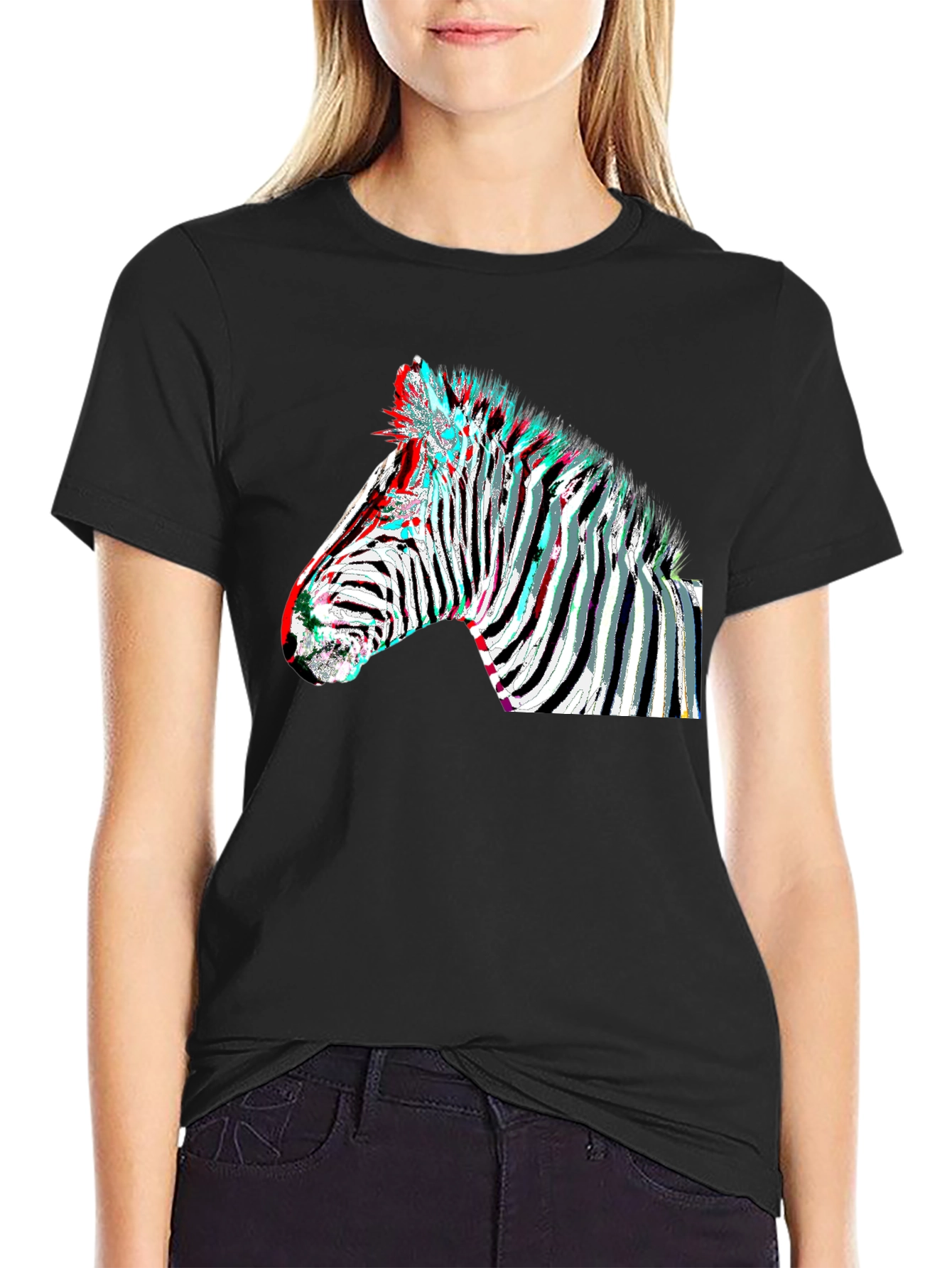 Black Zebra Glitch Graphic Tee - Modern Animal Print view 2