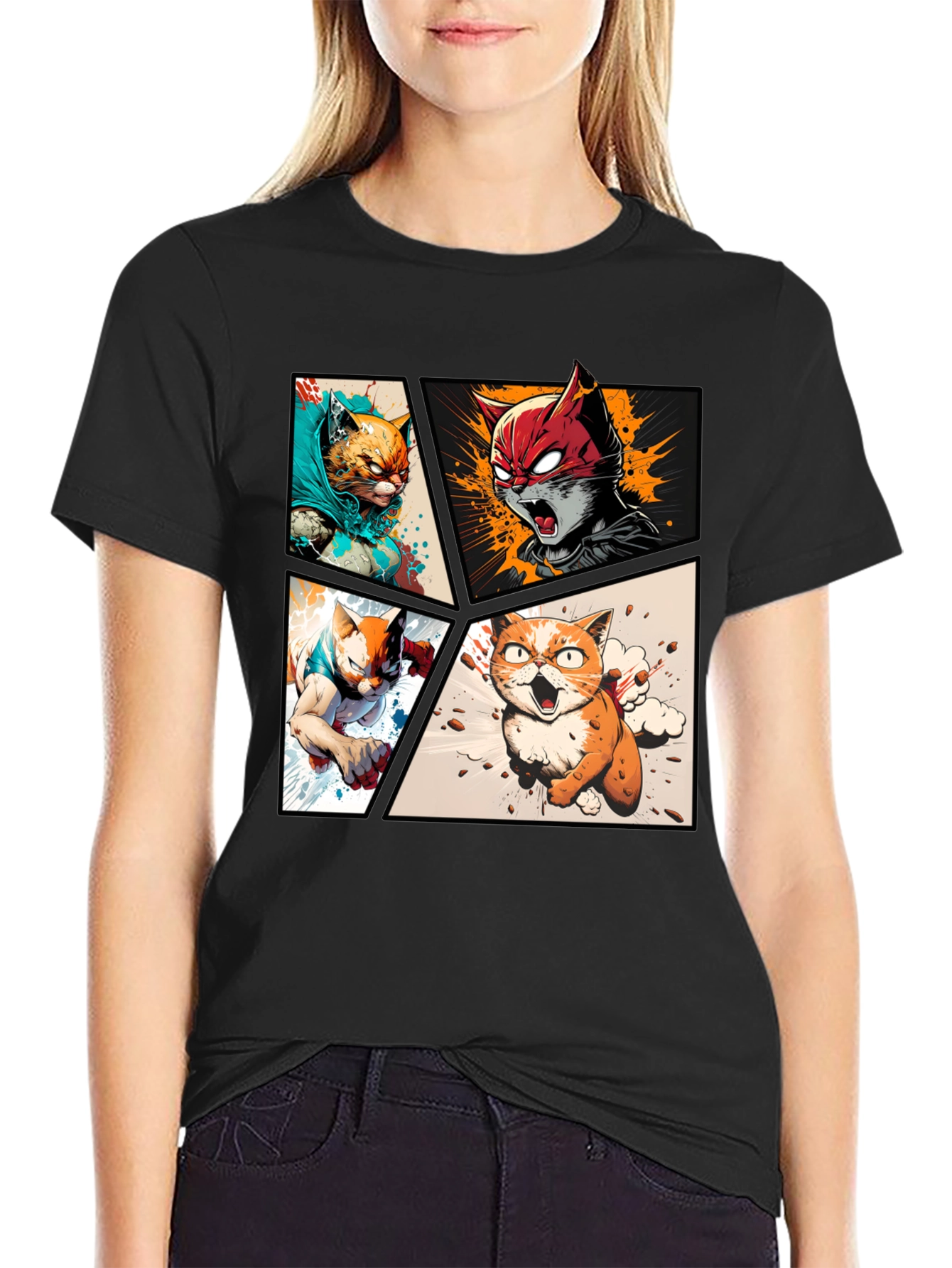 Black Hero Cat Comic T-Shirt - Stylish & Unique view 2